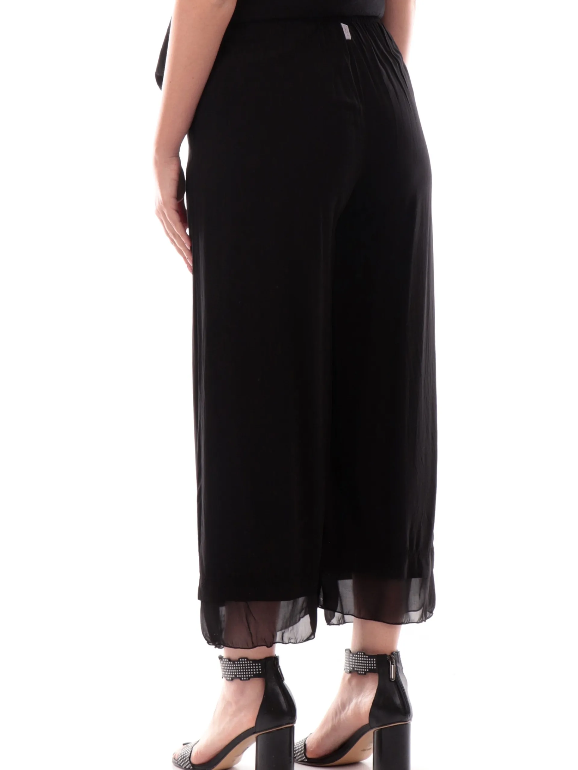 DEHA Pantaloni*Pantaloni tuta neri da donna viscosa con voilant