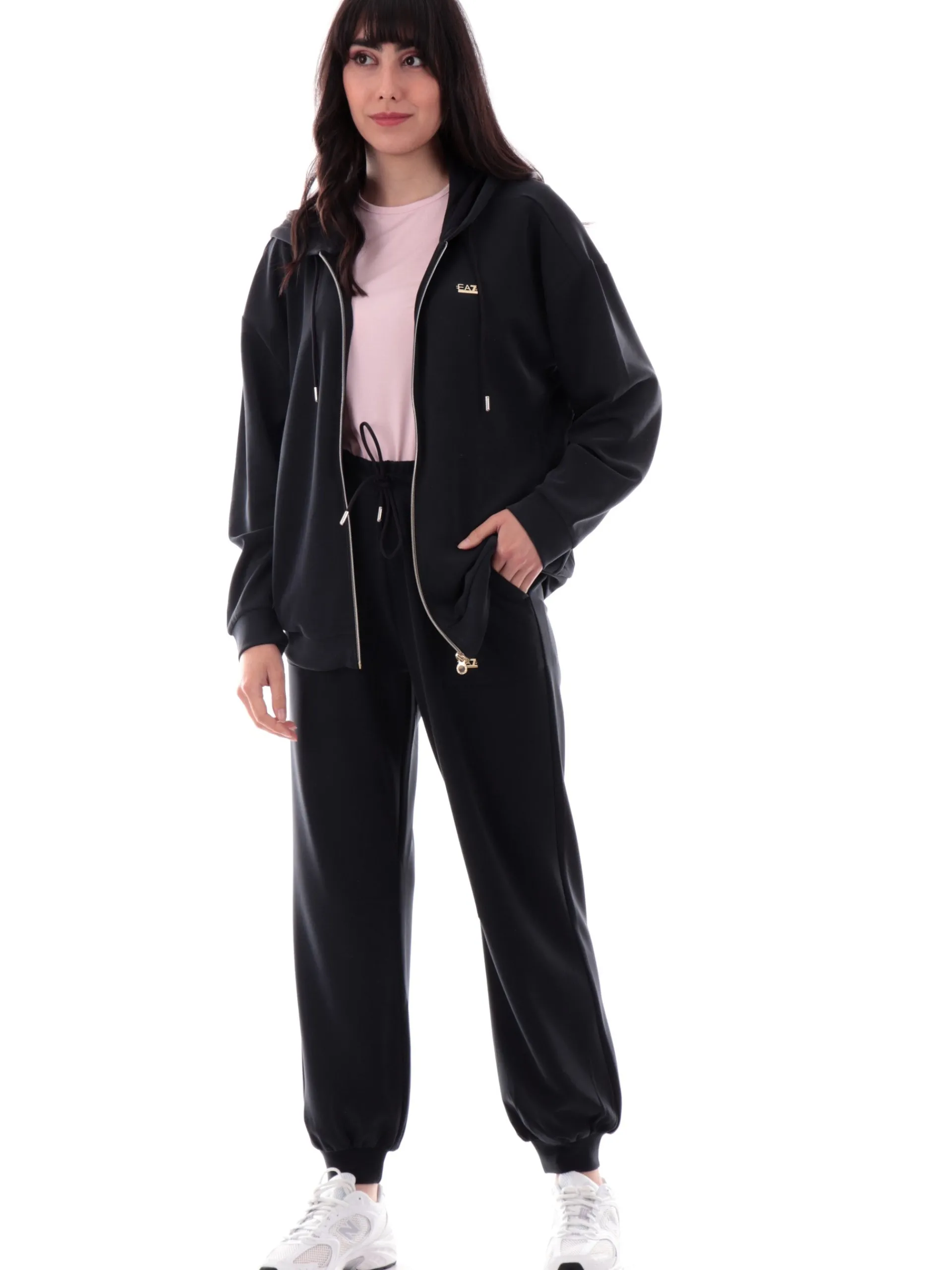 EMPORIO ARMANI 7 Pantaloni*Pantaloni tuta Emporio Armani EA7 neri da donna logo EA7 oro 7W000193AF12643 UC001