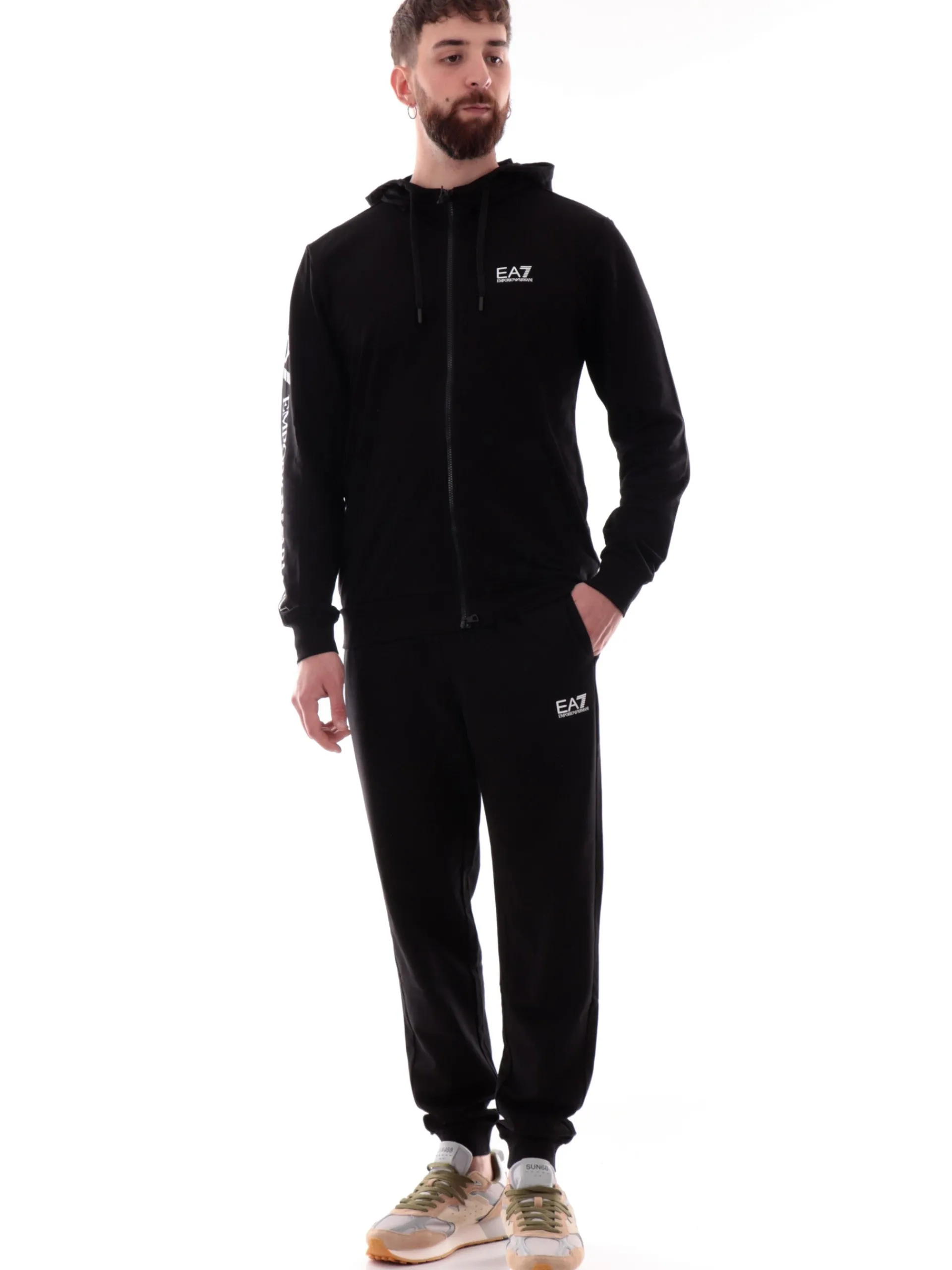 EMPORIO ARMANI 7 Pantaloni*Pantaloni tuta Emporio Armani EA7 neri da uomo logo bianco 8NPP66PJVRZ