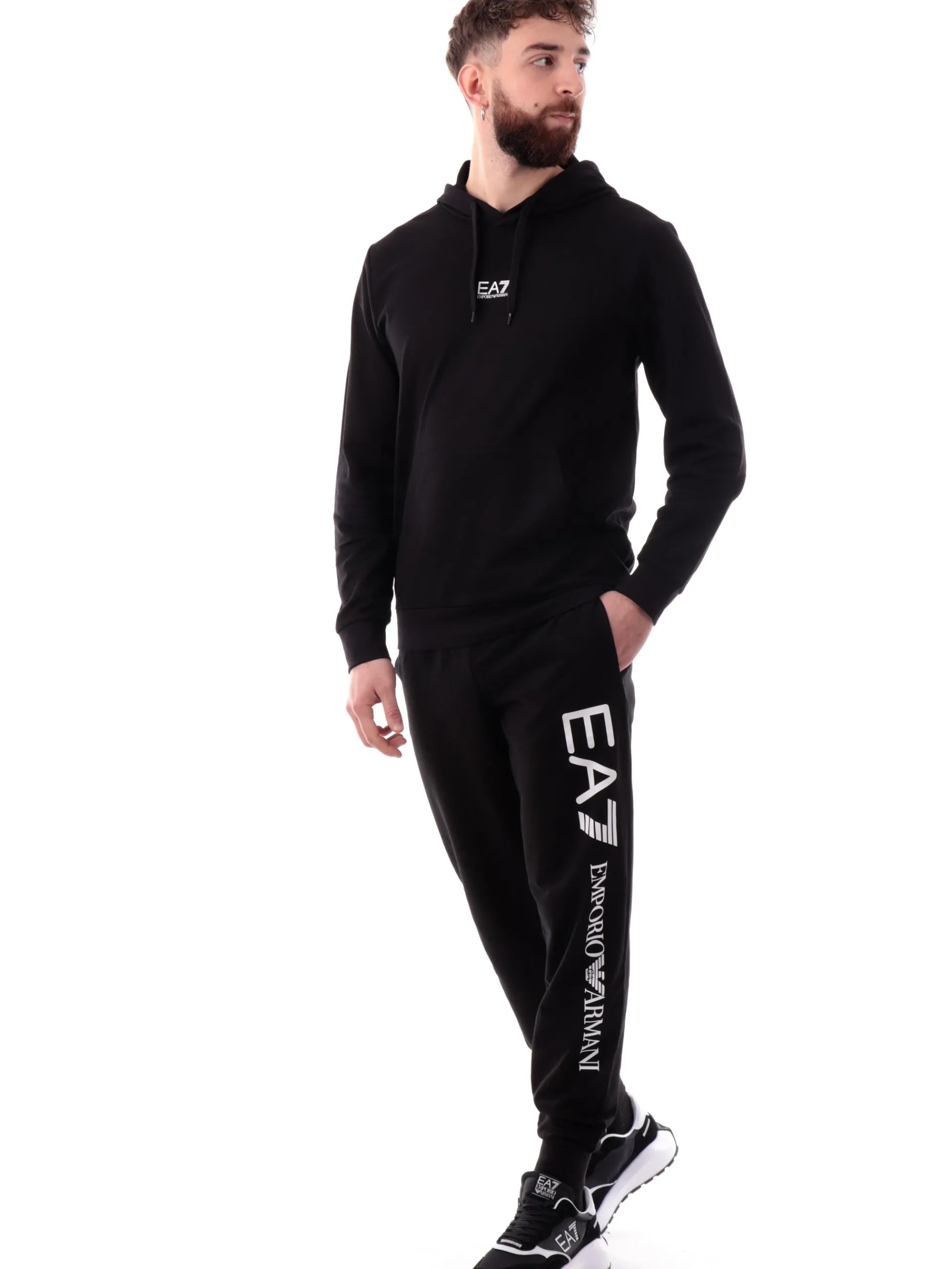EMPORIO ARMANI 7 Pantaloni*Pantaloni tuta Emporio Armani EA7 neri da uomo logo bianco 7M000571AF13512
