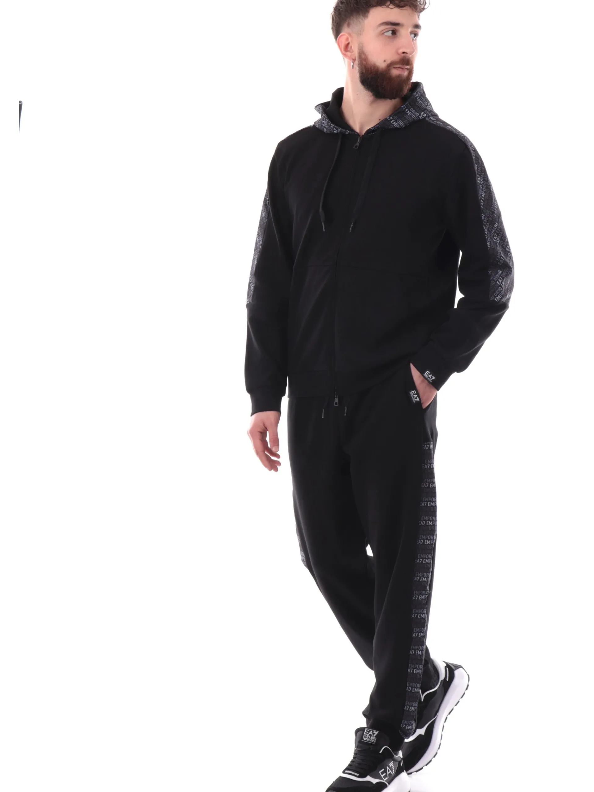 EMPORIO ARMANI 7 Pantaloni*Pantaloni tuta Emporio Armani EA7 neri da uomo bande logate 7M000216AF12660