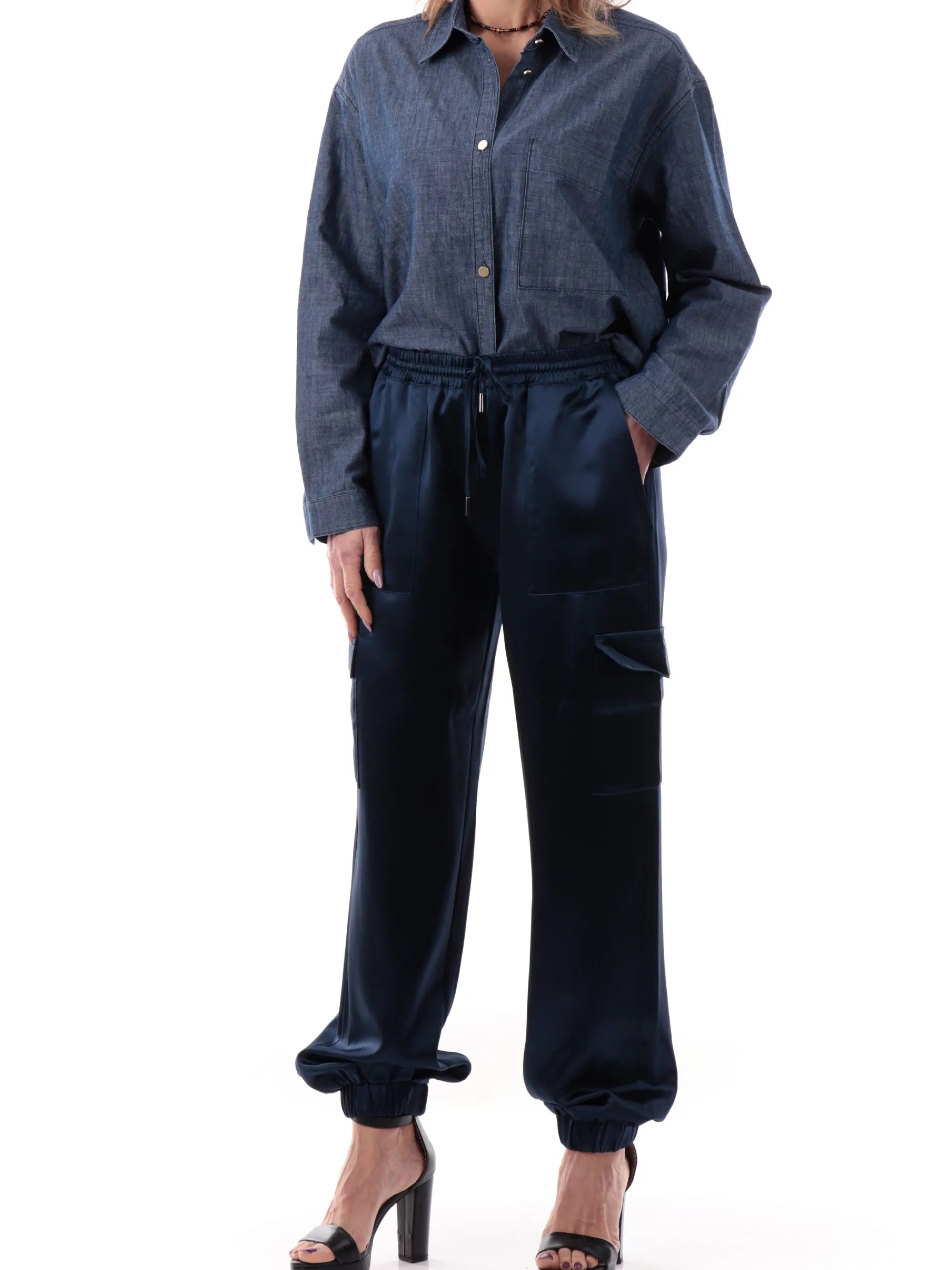 GUESS Pantaloni*Pantaloni tuta blu da donna New Marzia Gathered W5GB08WG7C0