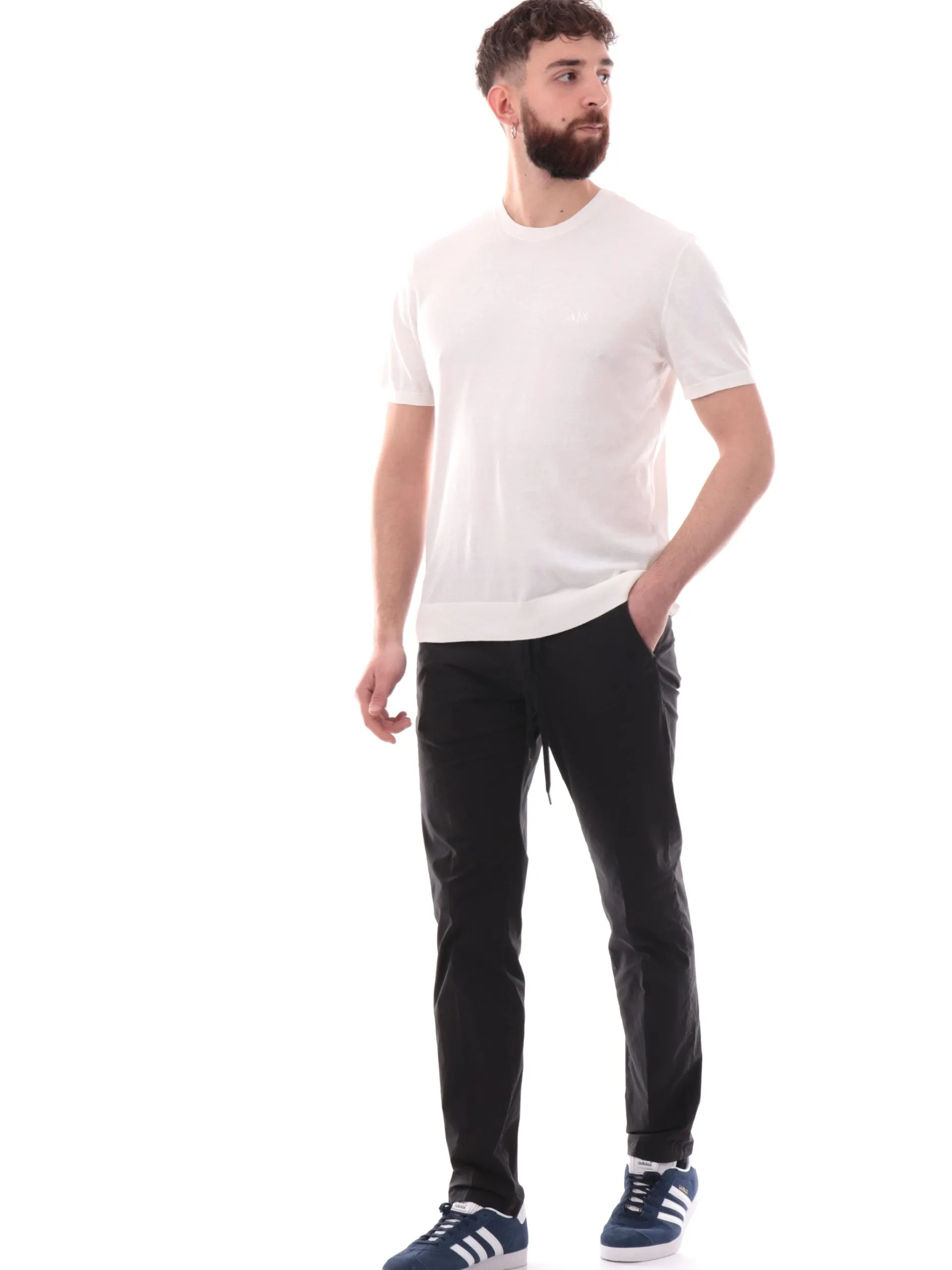 FOUR.TEN Pantaloni*Pantaloni Uomo chino neri con elastico e tasche Popeline cotone 12501010