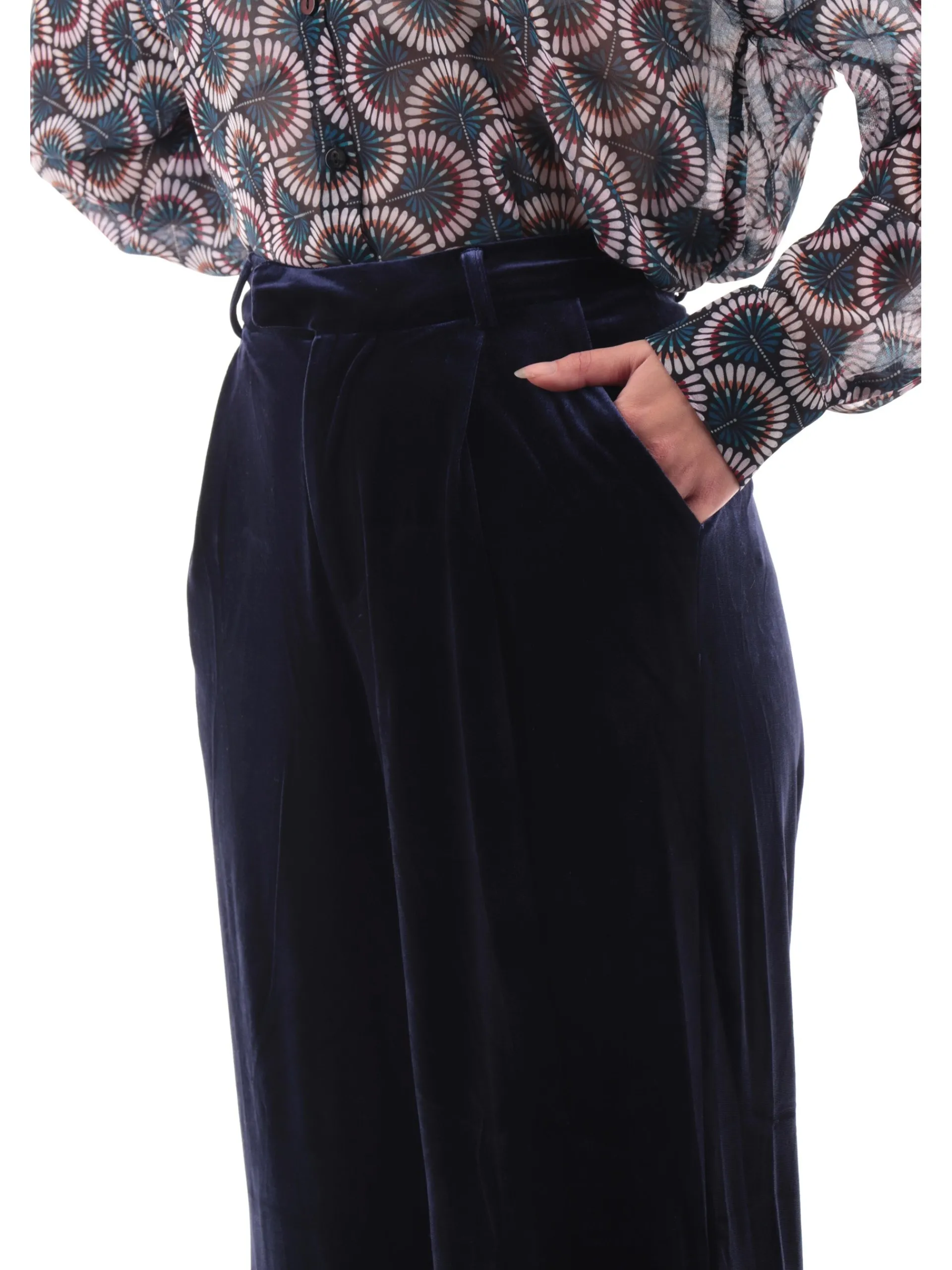 MOLLYBRACKEN Pantaloni*Pantaloni velluto Molly Bracken blu da donna palazzo T1698CHJ