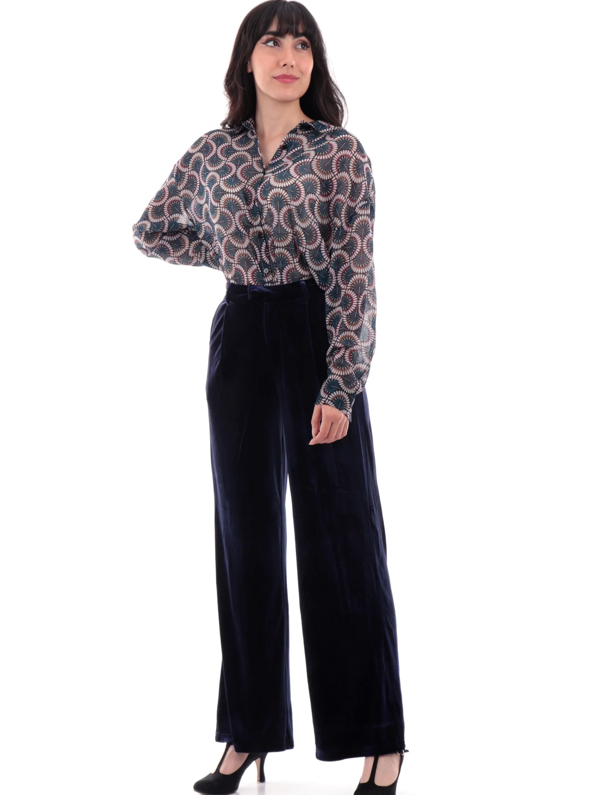 MOLLYBRACKEN Pantaloni*Pantaloni velluto Molly Bracken blu da donna palazzo T1698CHJ
