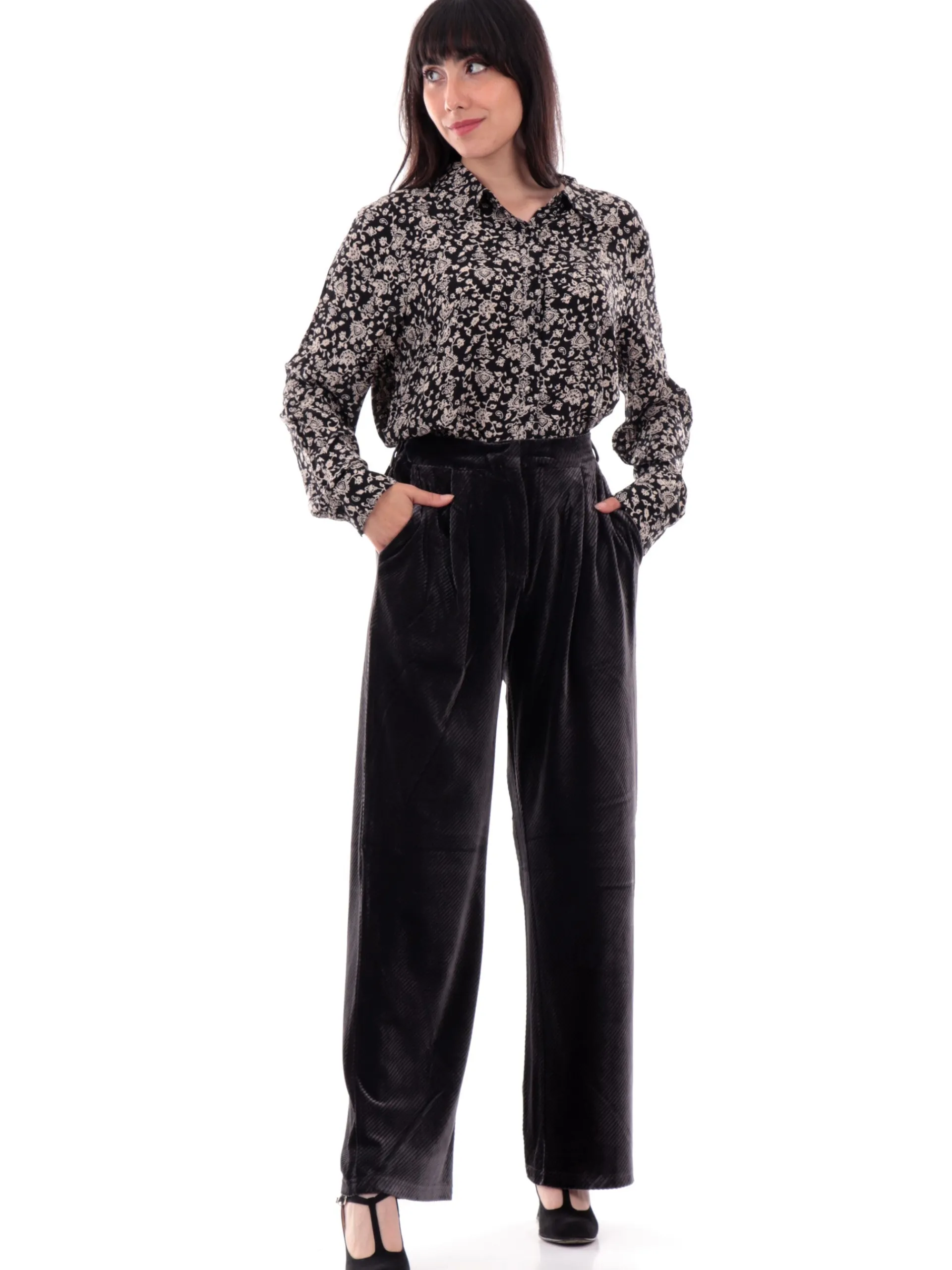 MOLLYBRACKEN Pantaloni*Pantaloni velluto Molly Bracken grigi da donna rigati T1695ACHDK