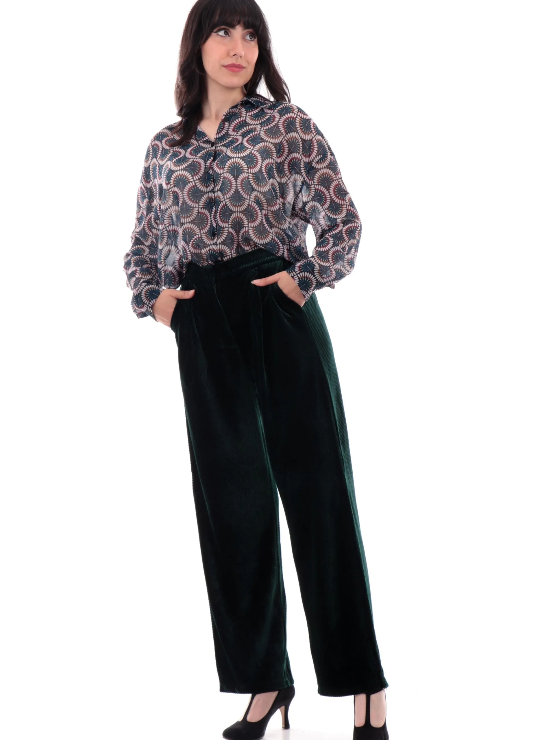 MOLLYBRACKEN Pantaloni*Pantaloni velluto Molly Bracken verdi da donna rigati T1695ACHJD