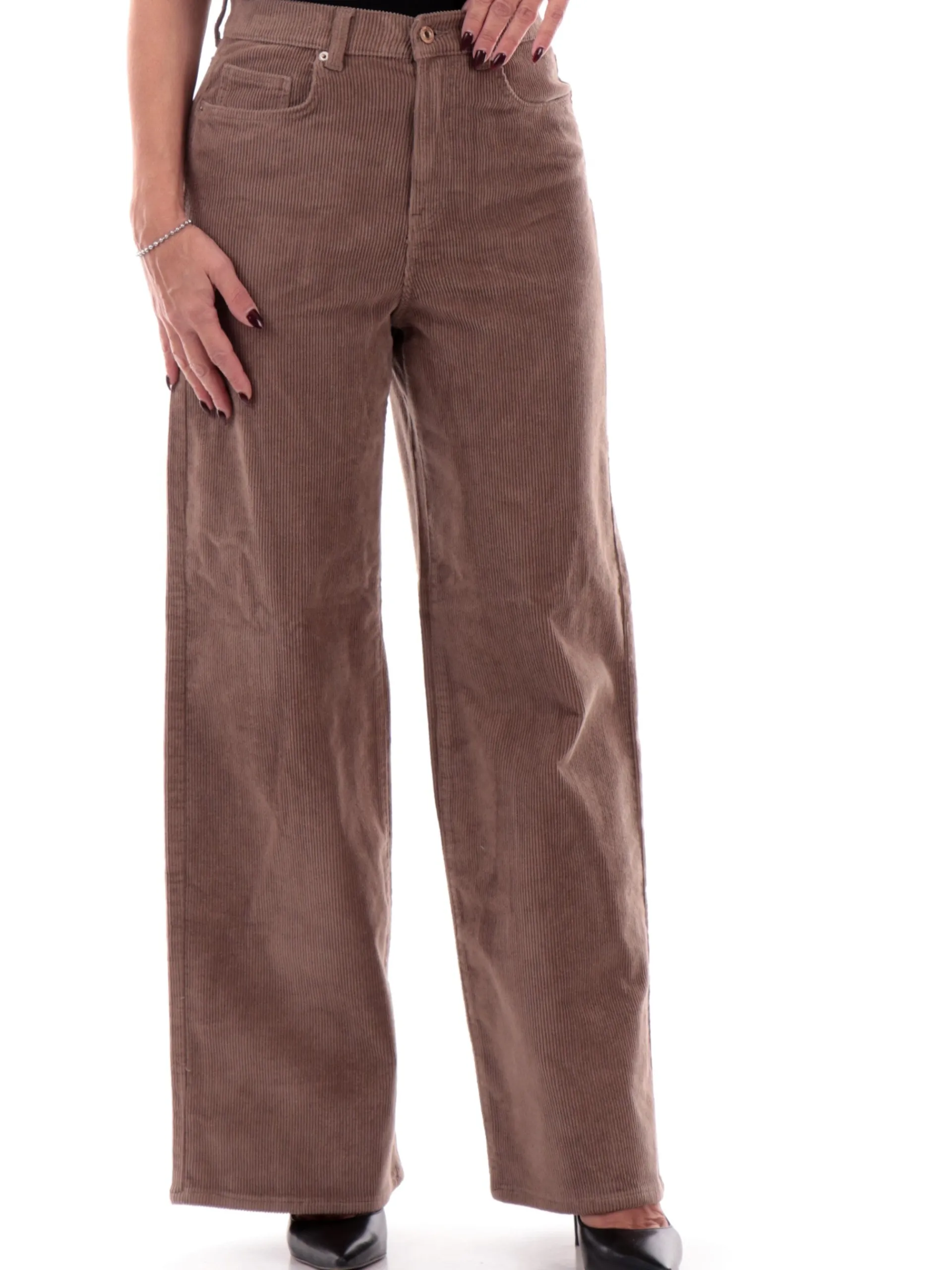 ONLY Pantaloni*Pantaloni velluto marroni da donna a costine 15263179