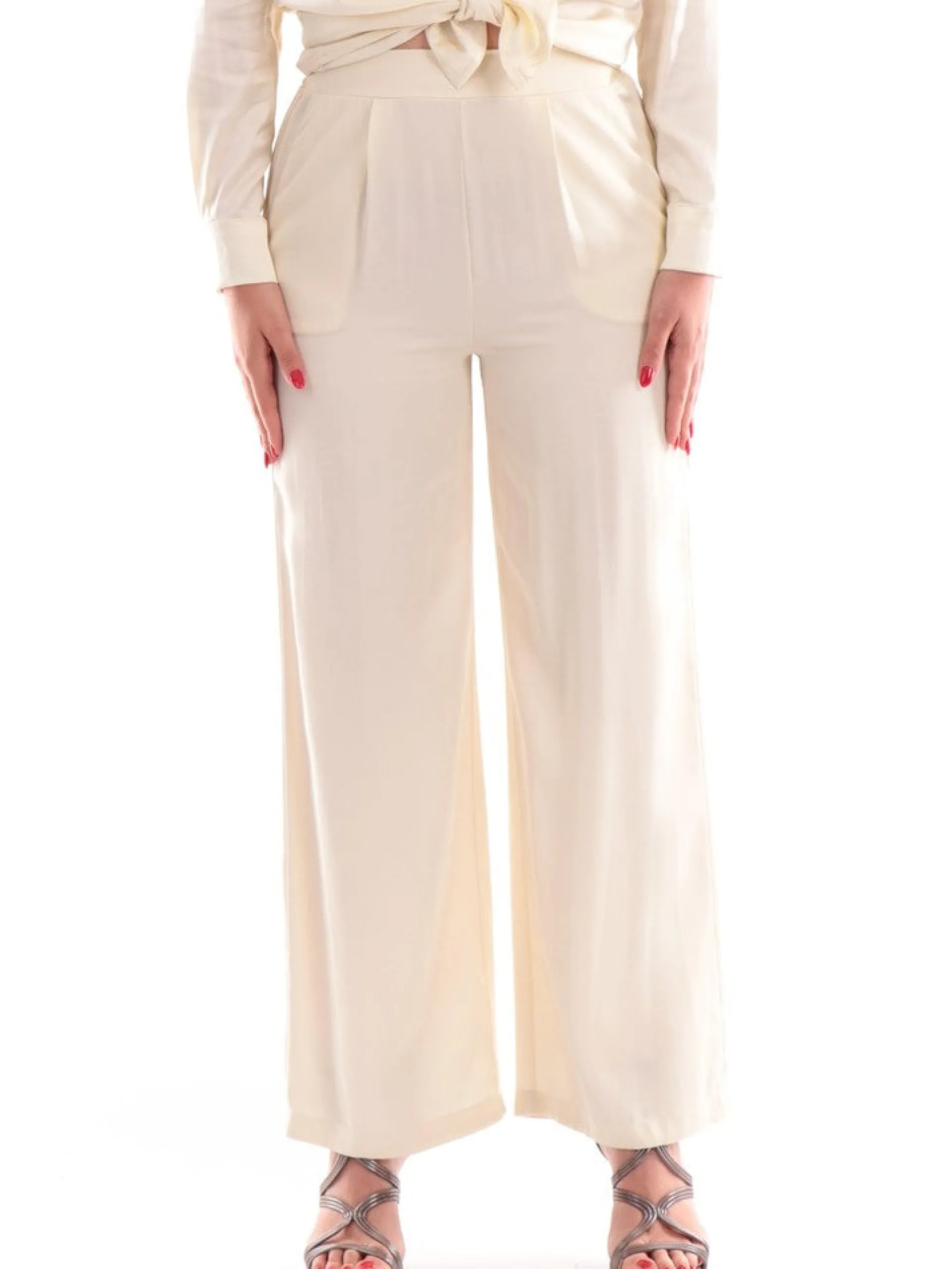 WUSIDE Pantaloni*Pantaloni Wu'Side bianchi da donna Palazzo raso satin 23797