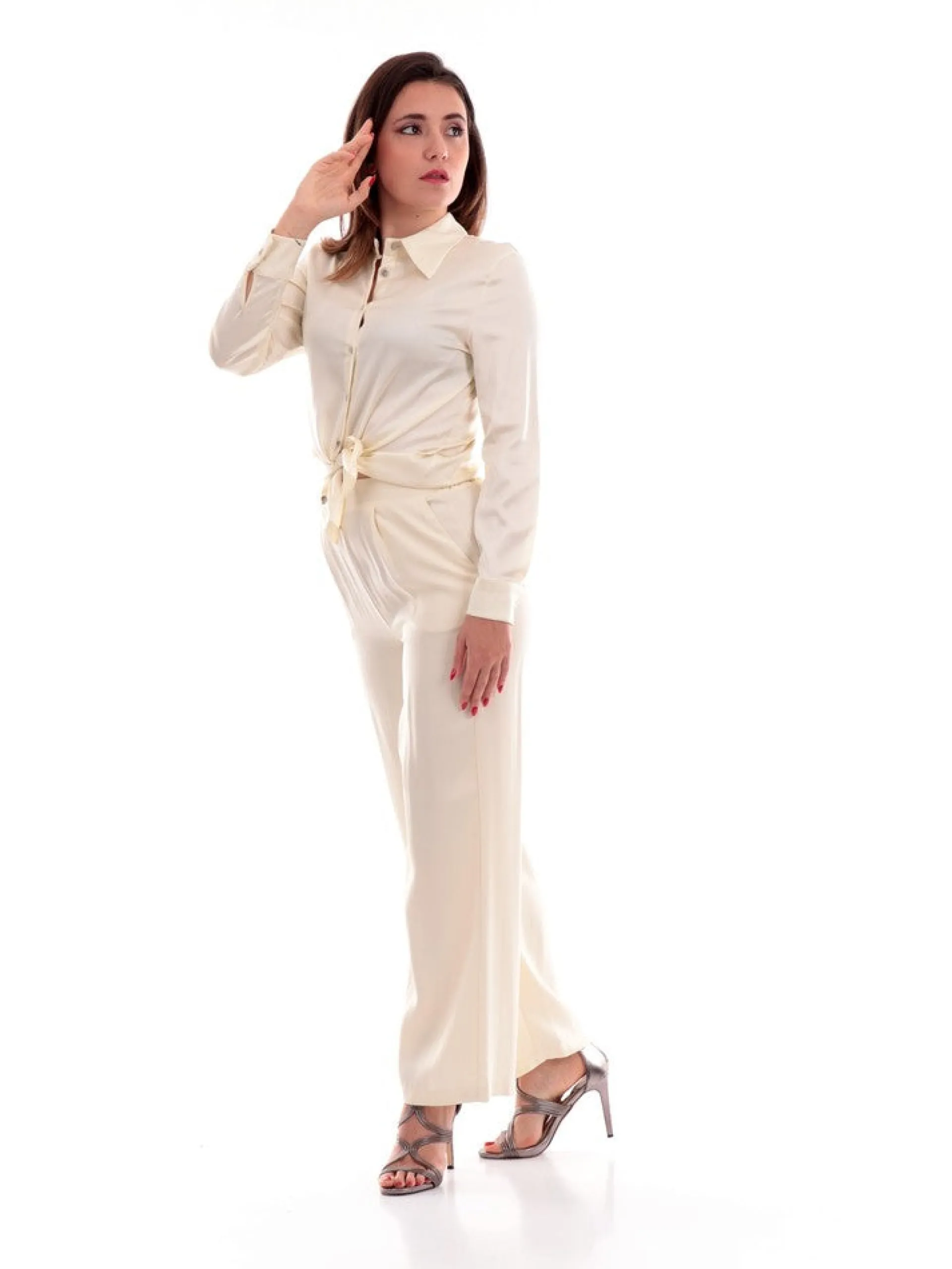 WUSIDE Pantaloni*Pantaloni Wu'Side bianchi da donna Palazzo raso satin 23797