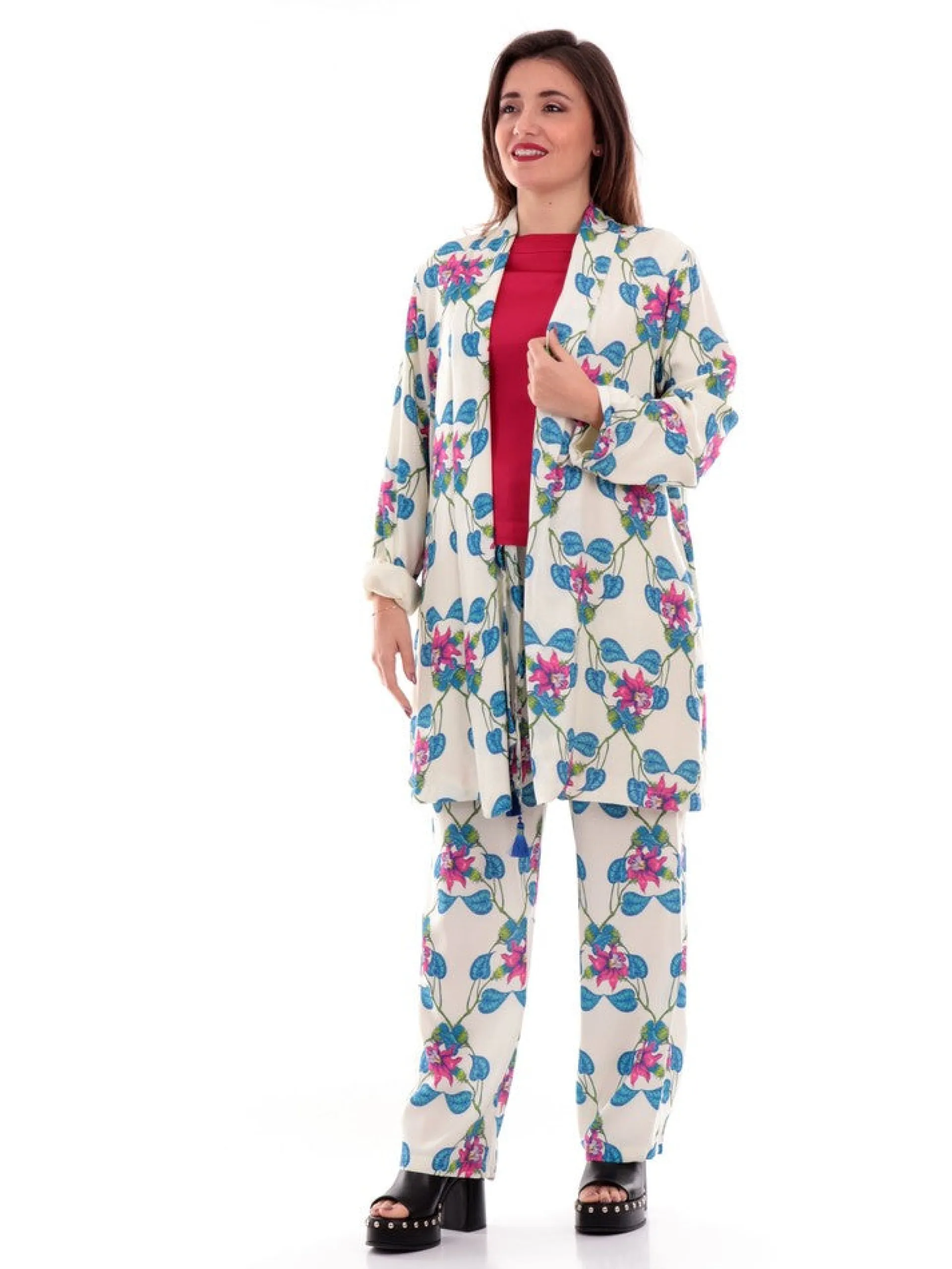 WUSIDE Pantaloni*Pantaloni Wu'Side bianco da donna con fiori 23783