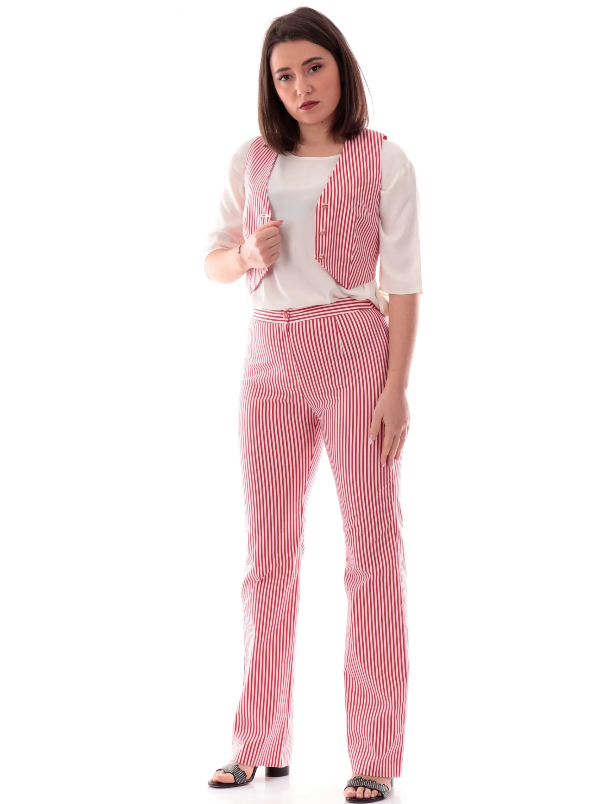 YES ZEE Pantaloni*Pantaloni a righe da donna Bianchi e rossi P389YG002505