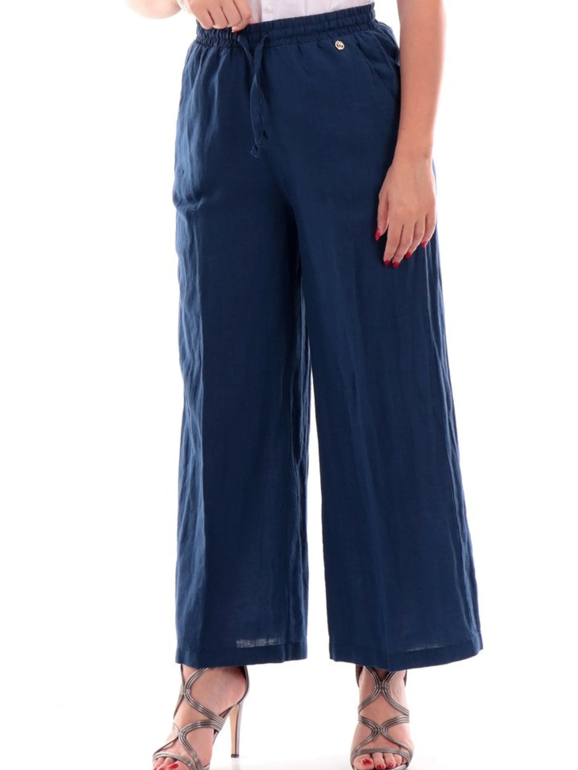 YES ZEE Pantaloni*Pantaloni blu da donna in lino P398J4000