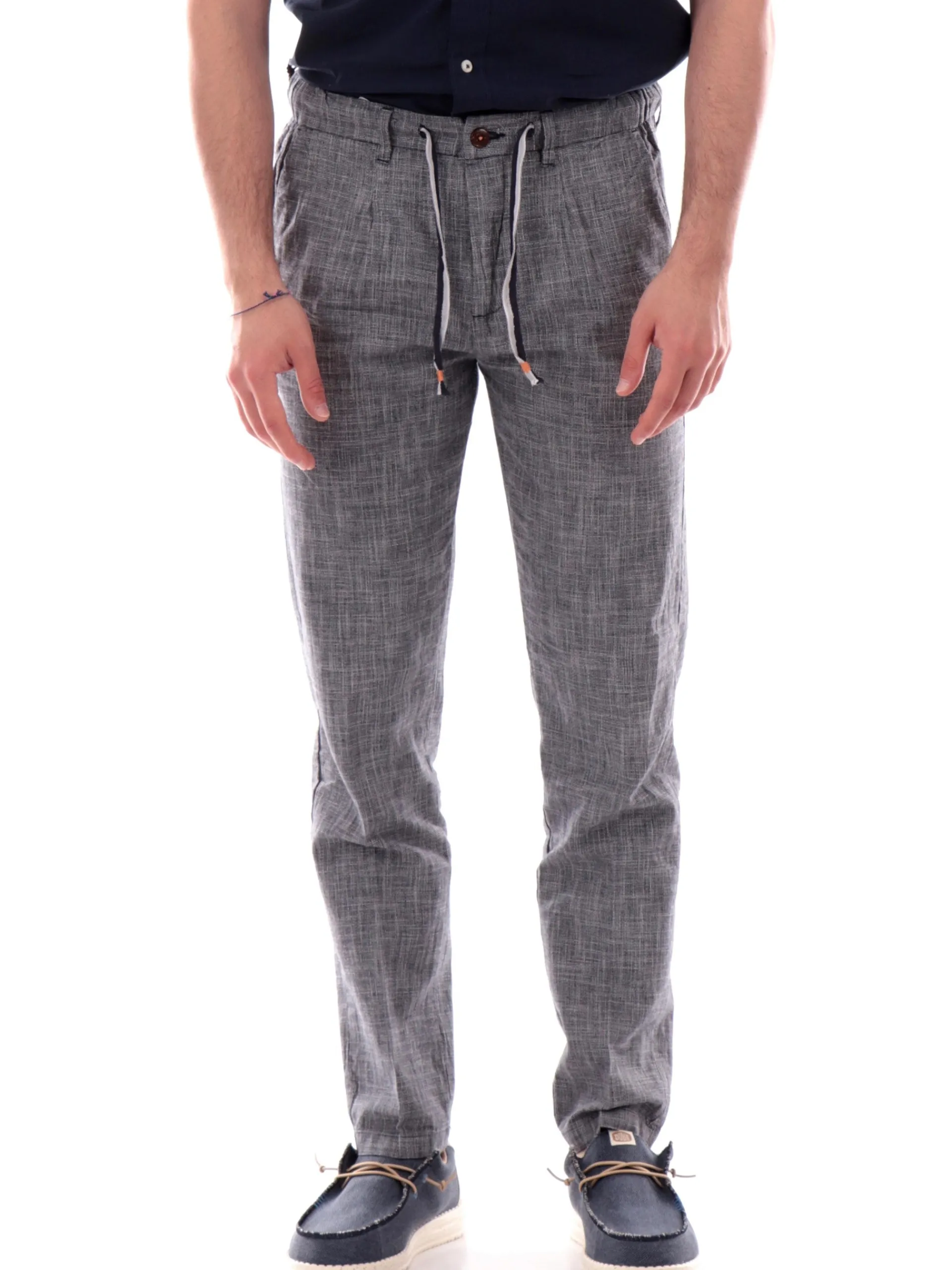 YES ZEE Pantaloni*Pantaloni grigi rigati da uomo con tasche e laccetti regolabili P670PF00
