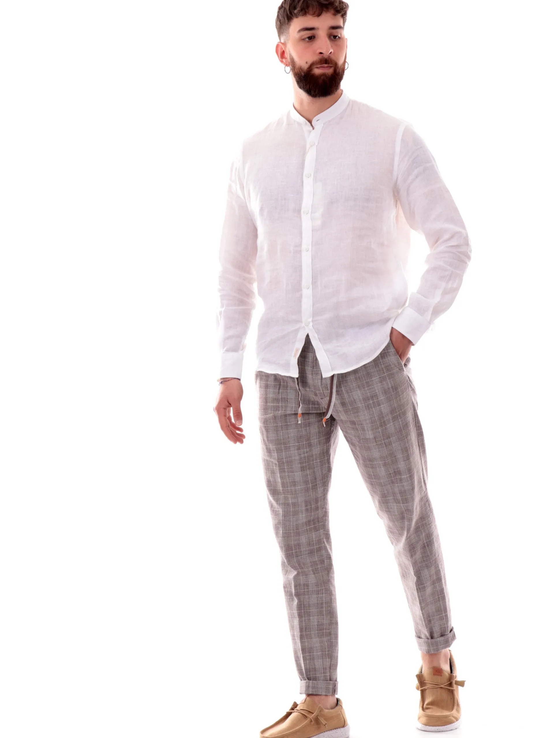 YES ZEE Pantaloni*Pantaloni grigi rigati da uomo con tasche e laccetti regolabili P670PA00