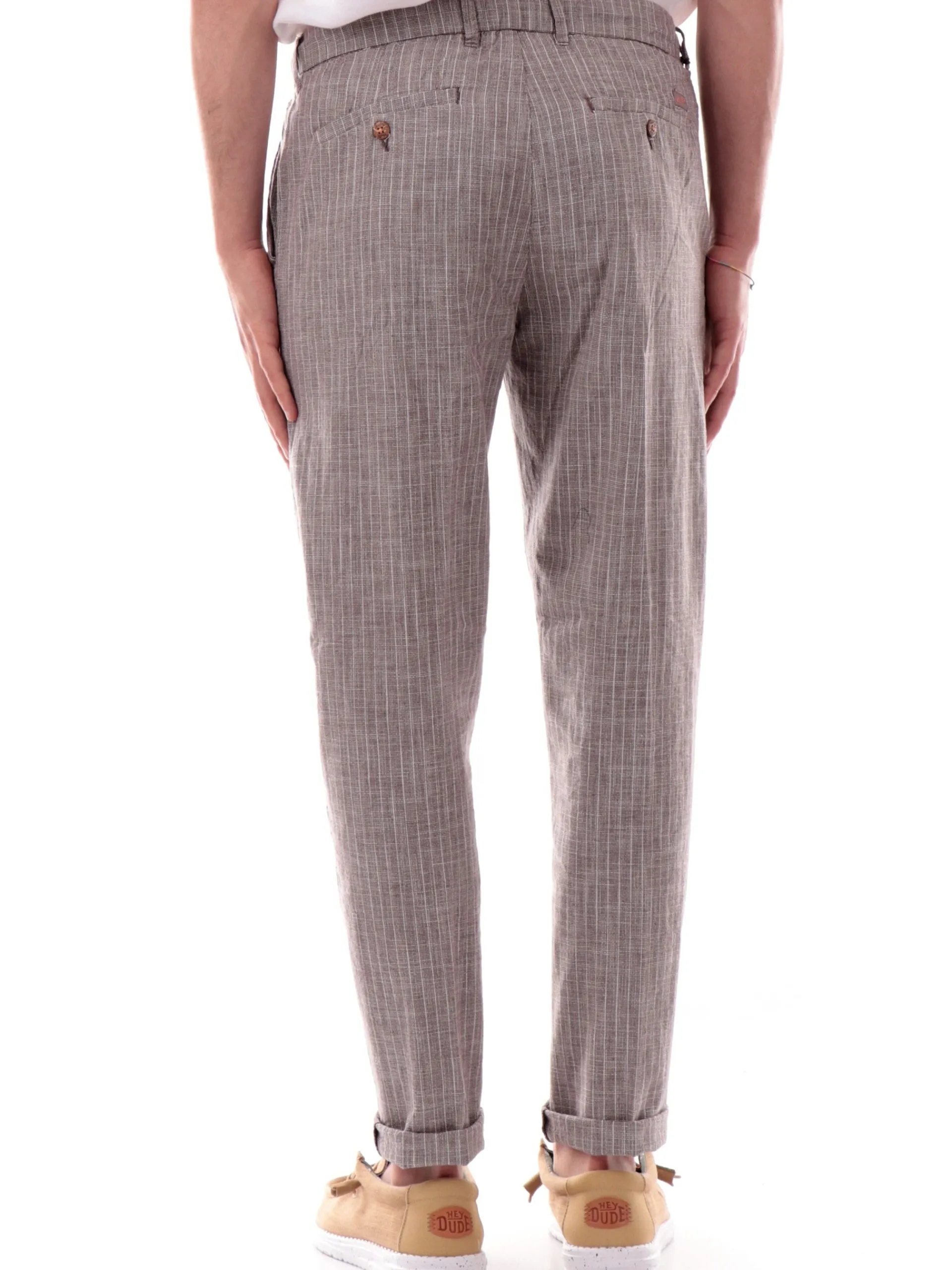 YES ZEE Pantaloni*Pantaloni marroni rigati da uomo con tasche e laccetti regolabili P670PF002001