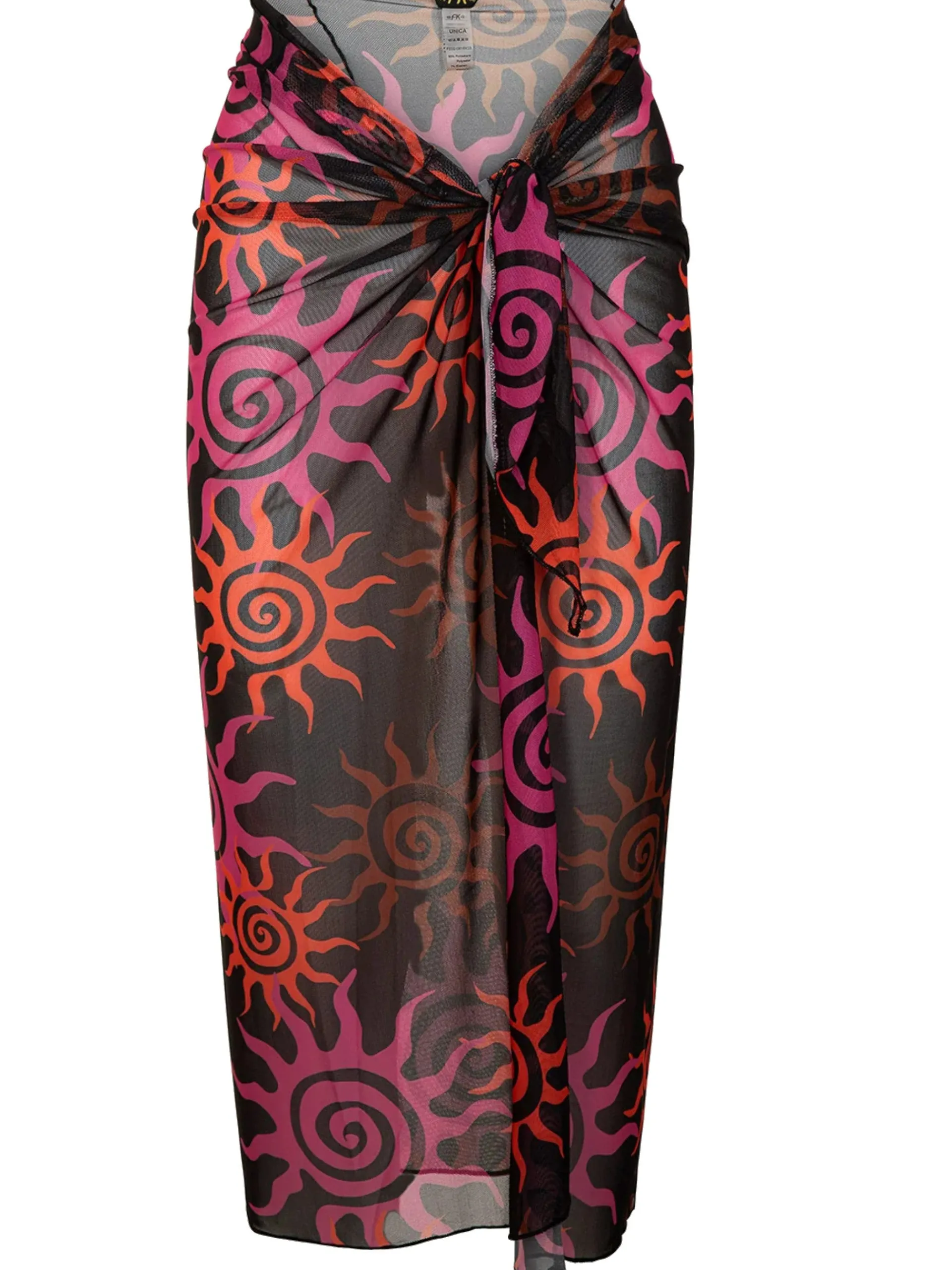 EFFEK Pareo*Pareo Lungo da donna nero fantasia soli fucsia e rossi 0818X03