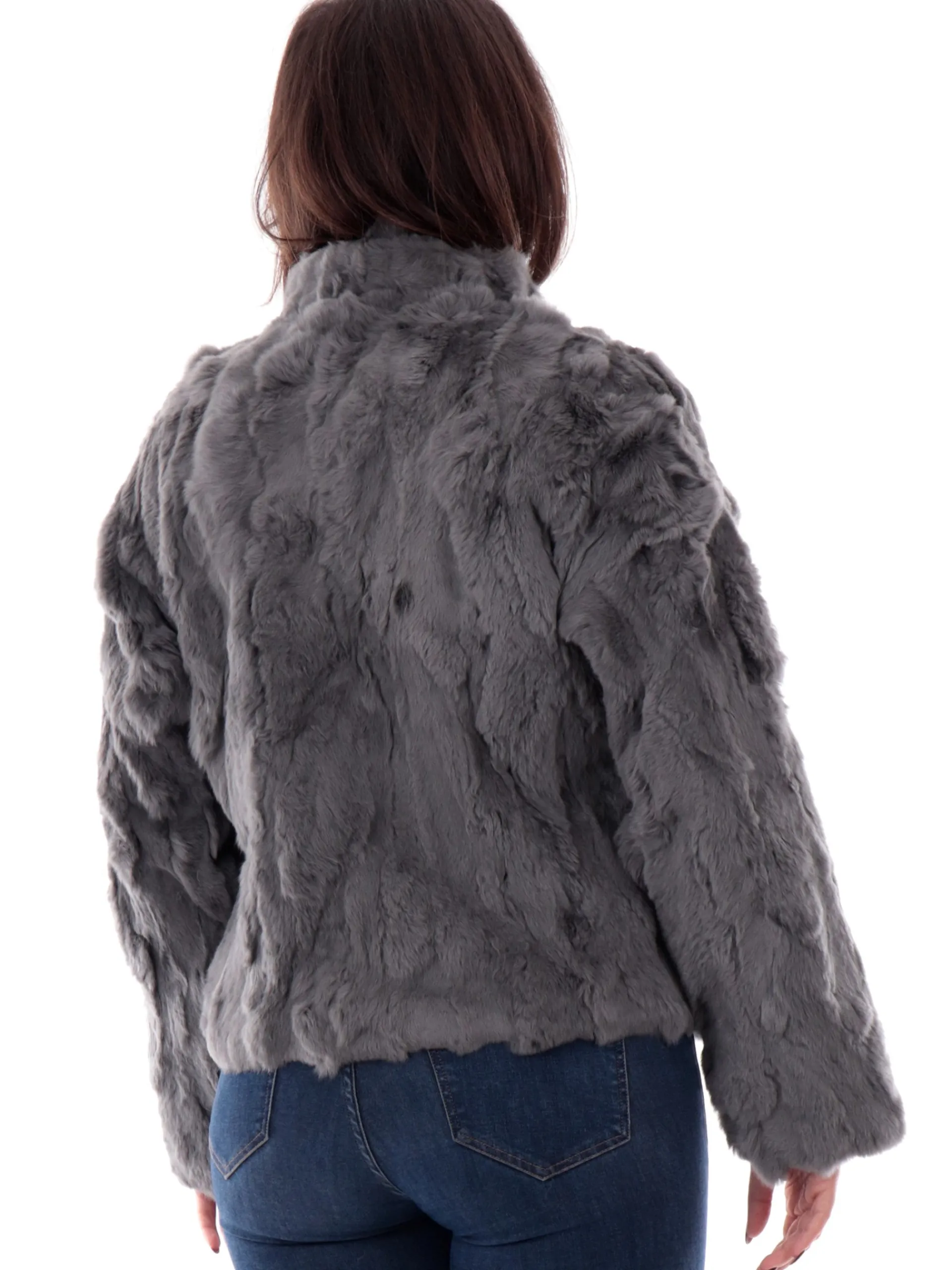 TAVUS Giubbini*Pelliccia Rex grigia da donna vera 100% lapin 24160