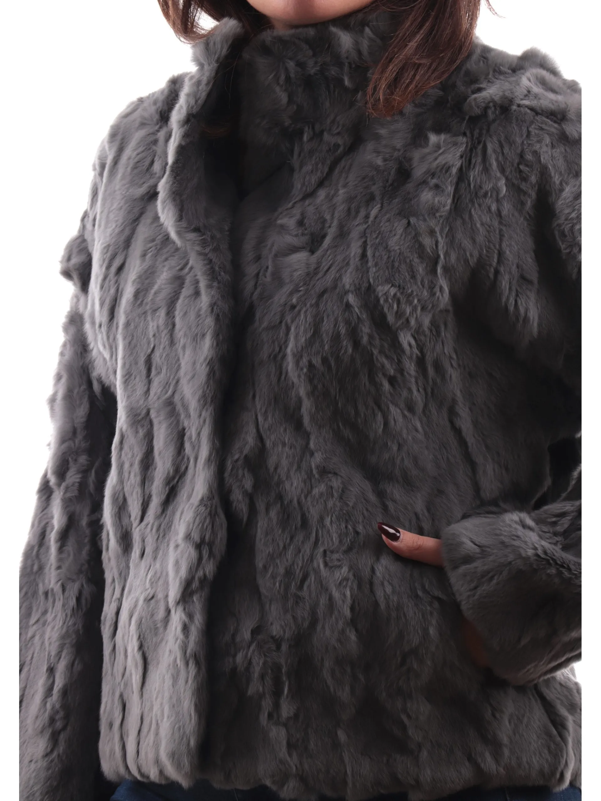 TAVUS Giubbini*Pelliccia Rex grigia da donna vera 100% lapin 24160