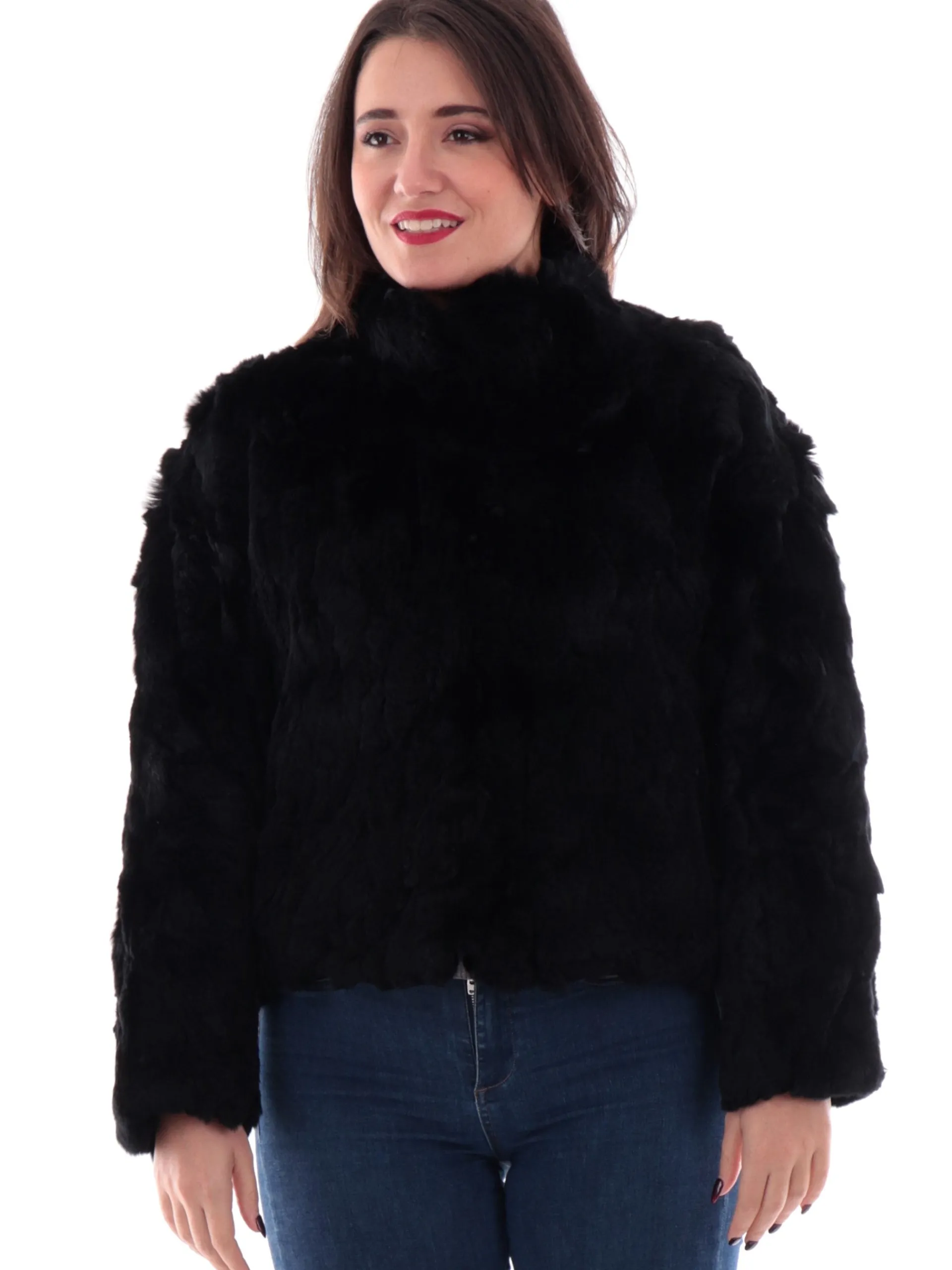 TAVUS Giubbini*Pelliccia Rex nera da donna vera 100% lapin 24160