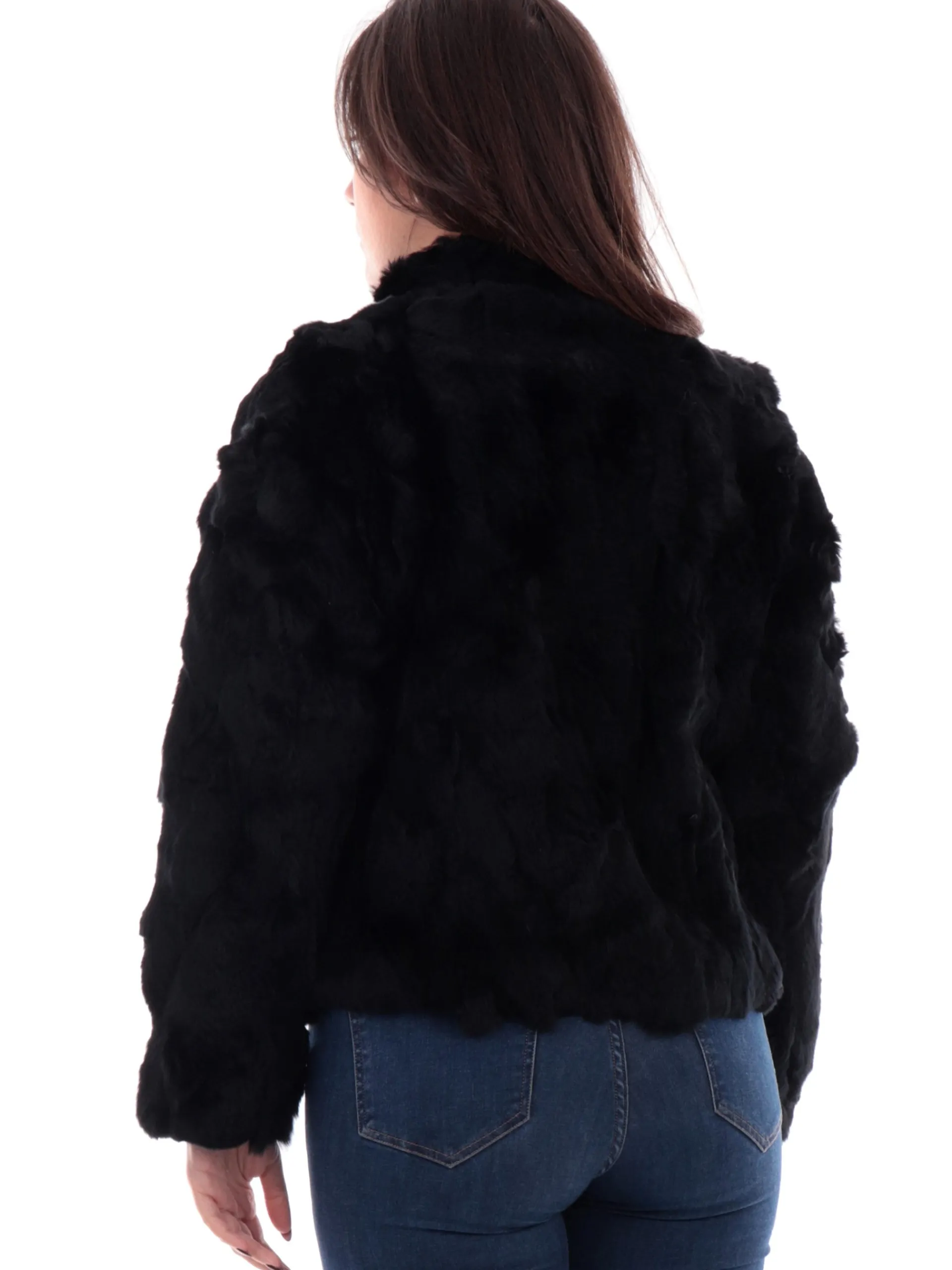 TAVUS Giubbini*Pelliccia Rex nera da donna vera 100% lapin 24160