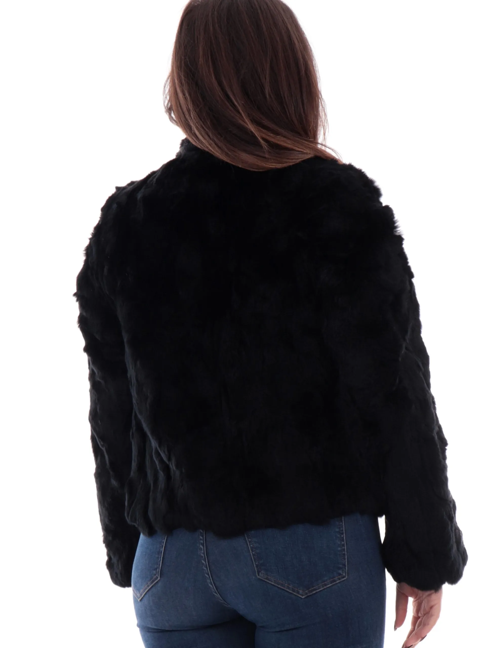 TAVUS Giubbini*Pelliccia Rex nera da donna vera 100% lapin 24160