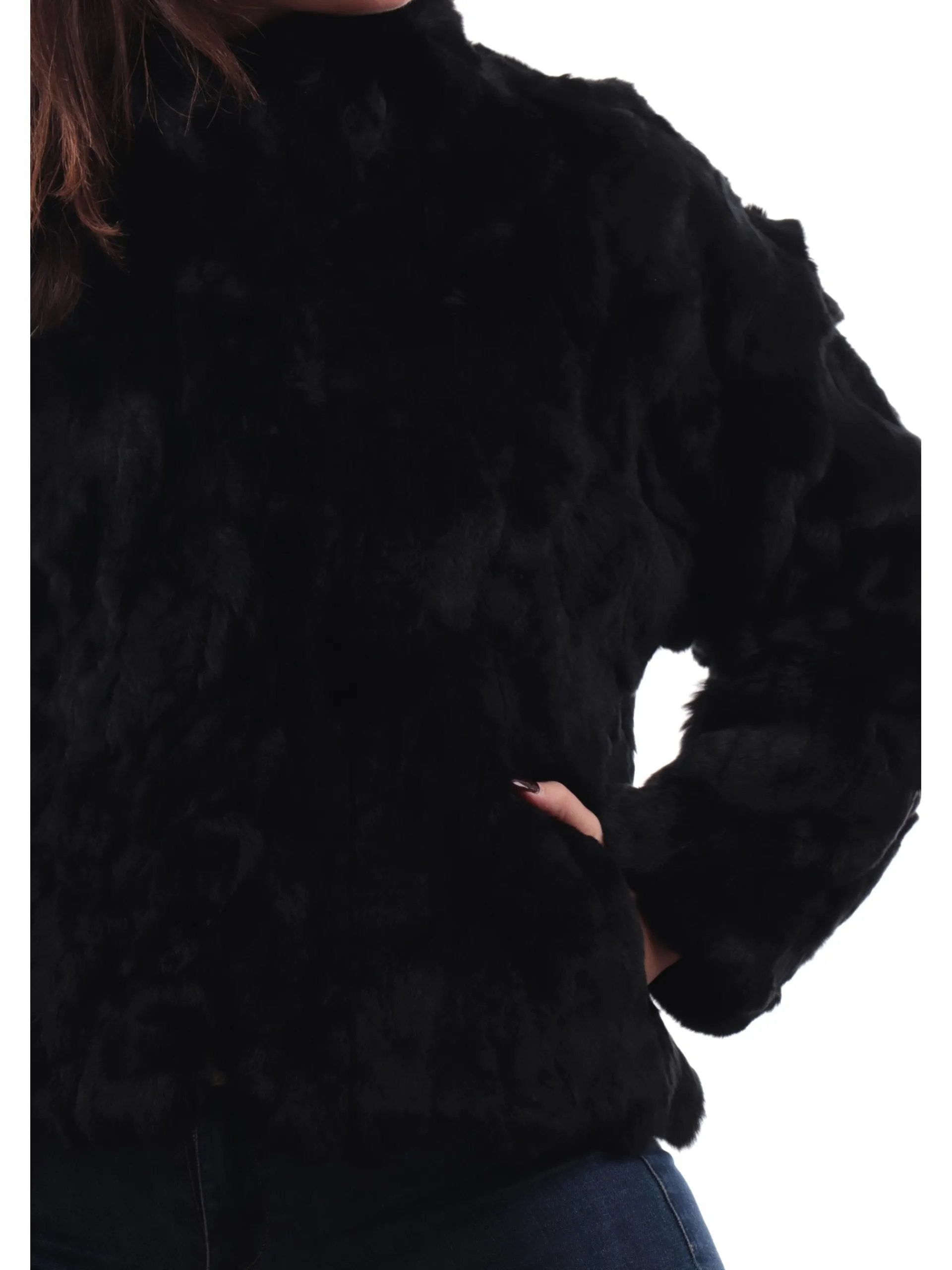 TAVUS Giubbini*Pelliccia Rex nera da donna vera 100% lapin 24160