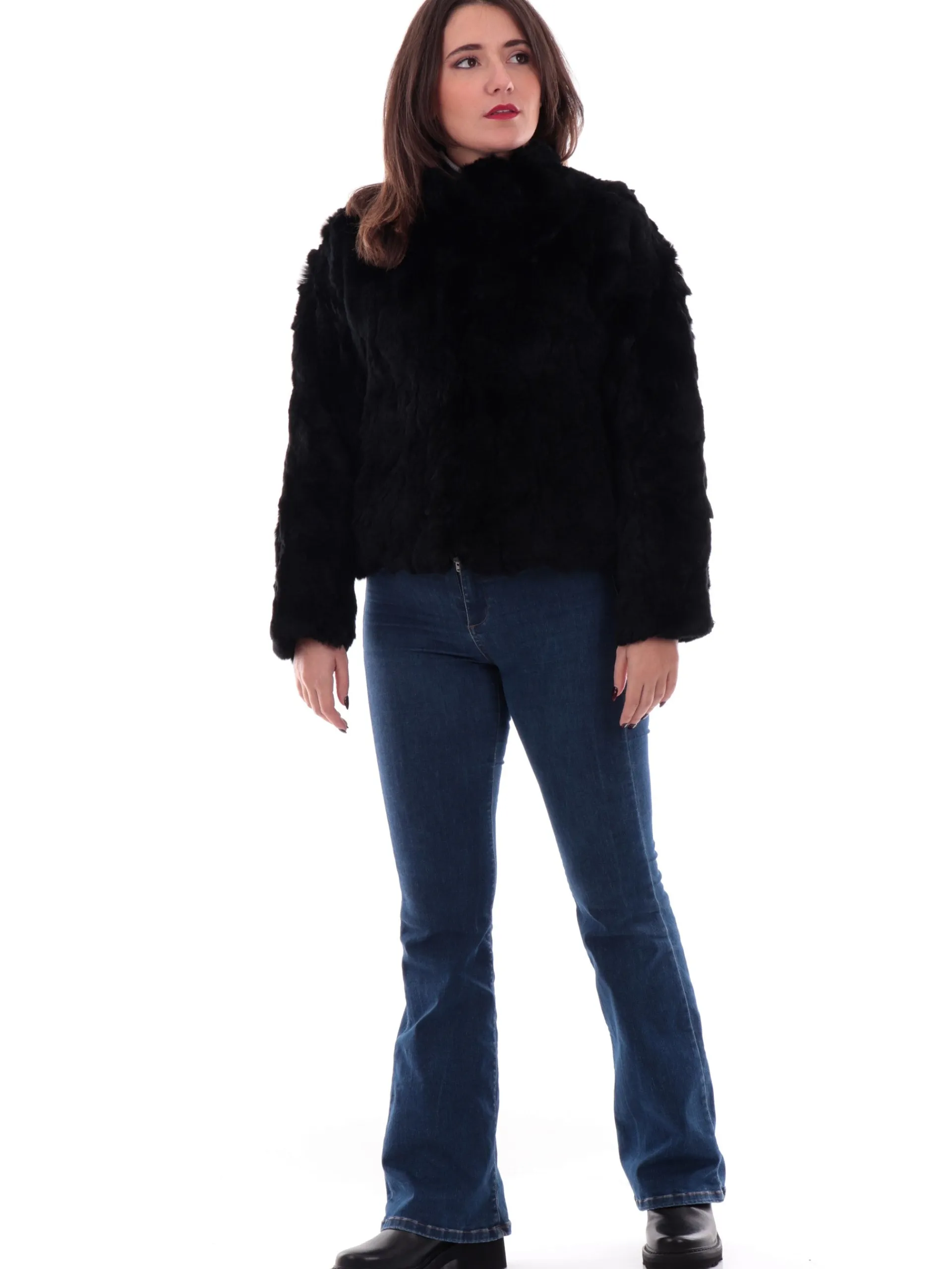 TAVUS Giubbini*Pelliccia Rex nera da donna vera 100% lapin 24160