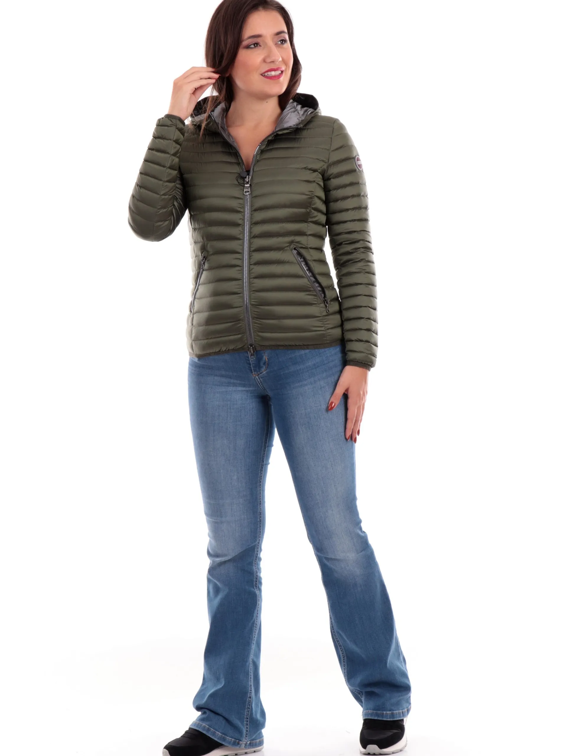 COLMAR Giubbini*Piumino verde militare da donna con cappuccio 2224P2YO