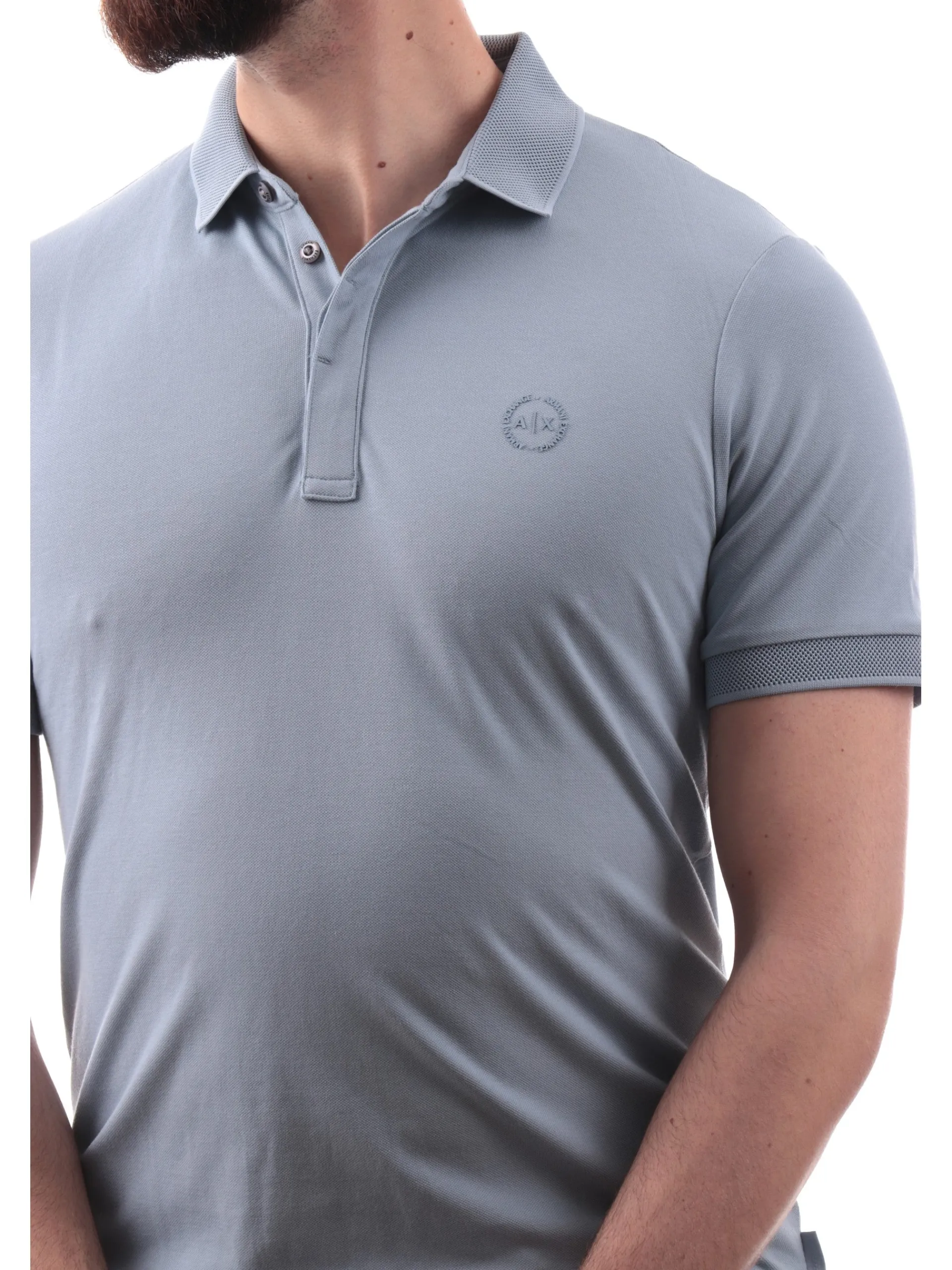 ARMANI EXCHANGE Polo*Polo AX celeste da uomo logo AX gommato 8NZF91ZJ81Z
