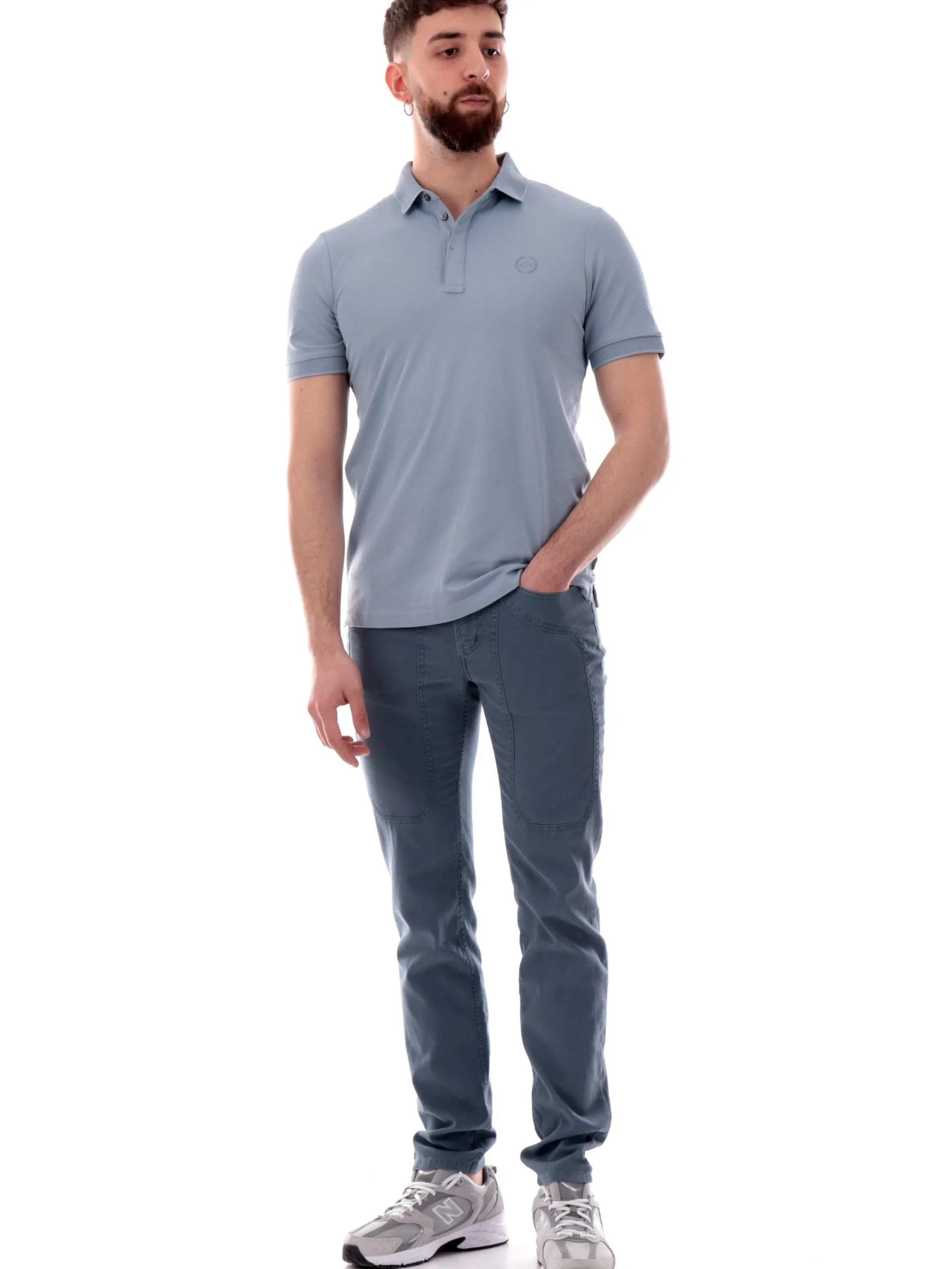 ARMANI EXCHANGE Polo*Polo AX celeste da uomo logo AX gommato 8NZF91ZJ81Z