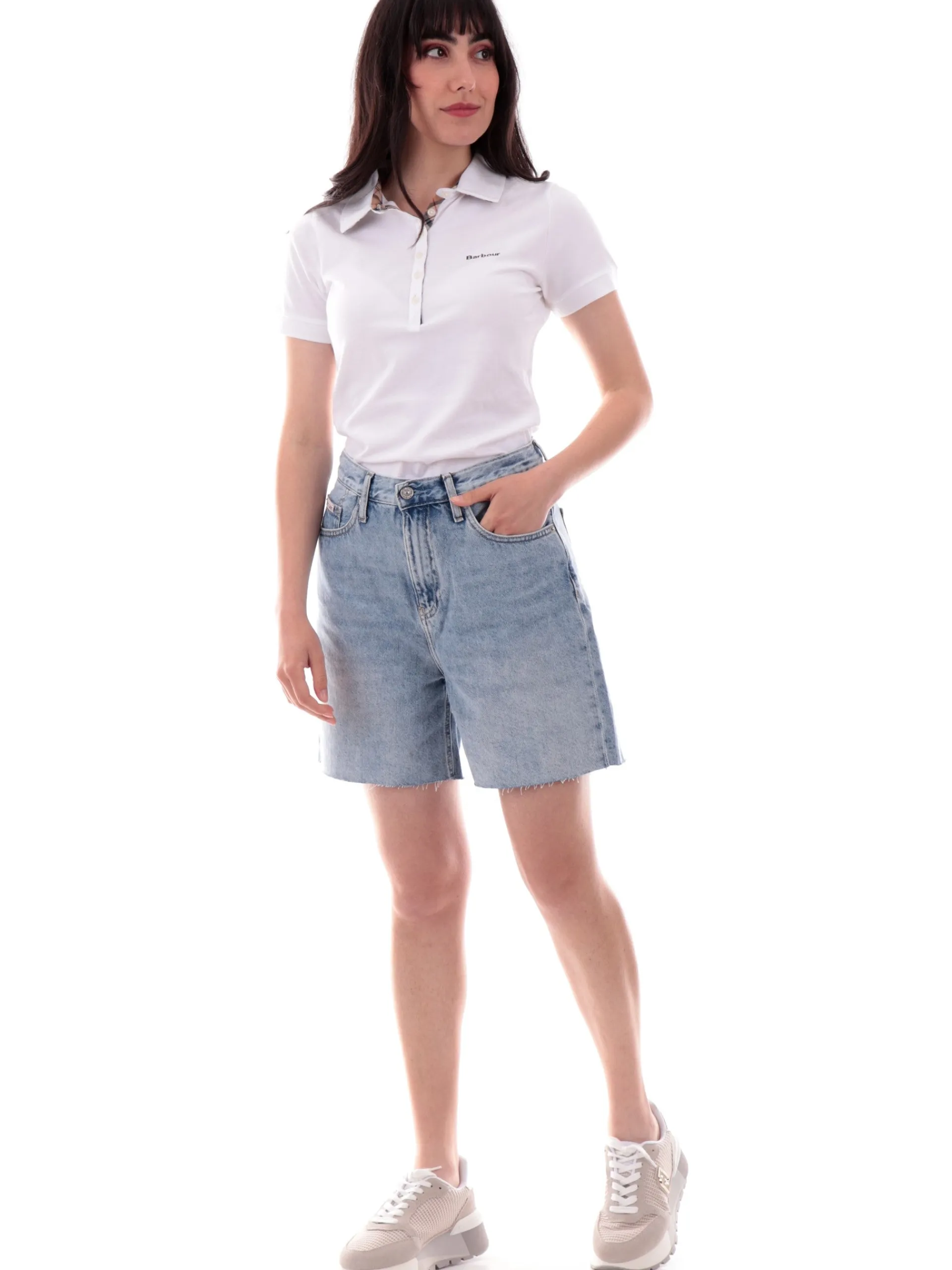 BARBOUR Polo*Polo bianca da donna Portsdown Top logo ricamato LML0634