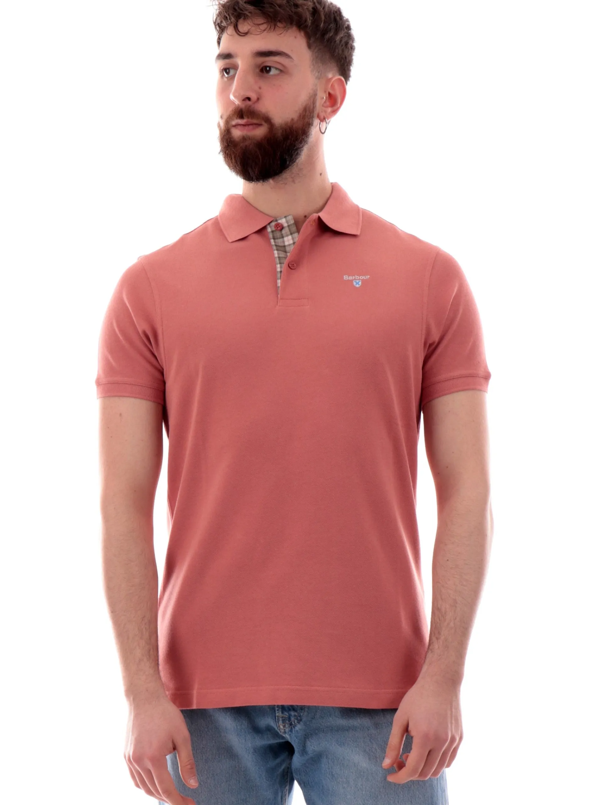 BARBOUR Polo*Polo rosa salmone da uomo Tartan Pique MML0012