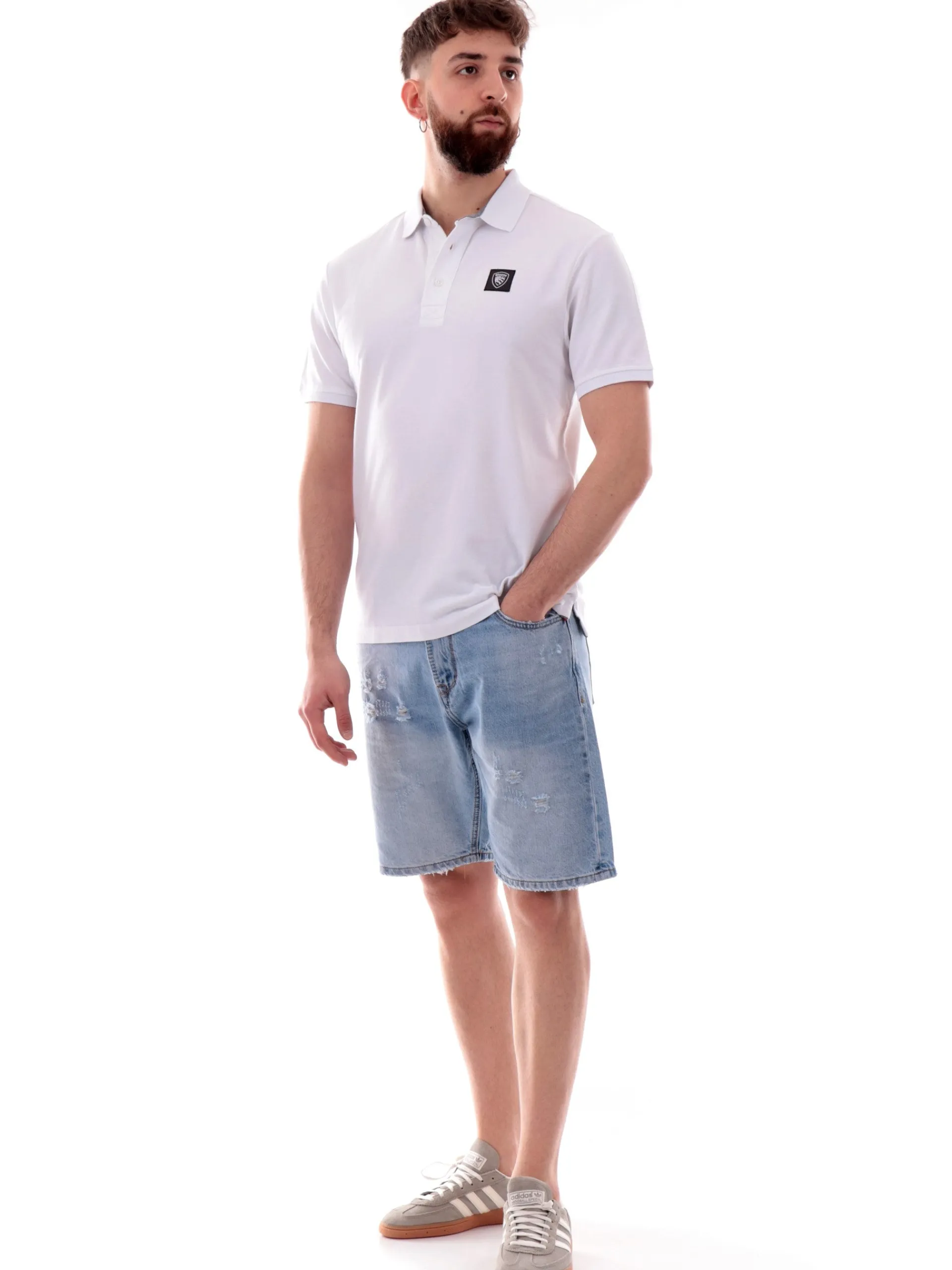 BLAUER Polo*Polo bianca Alban da uomo logo lato cuore T02309007125
