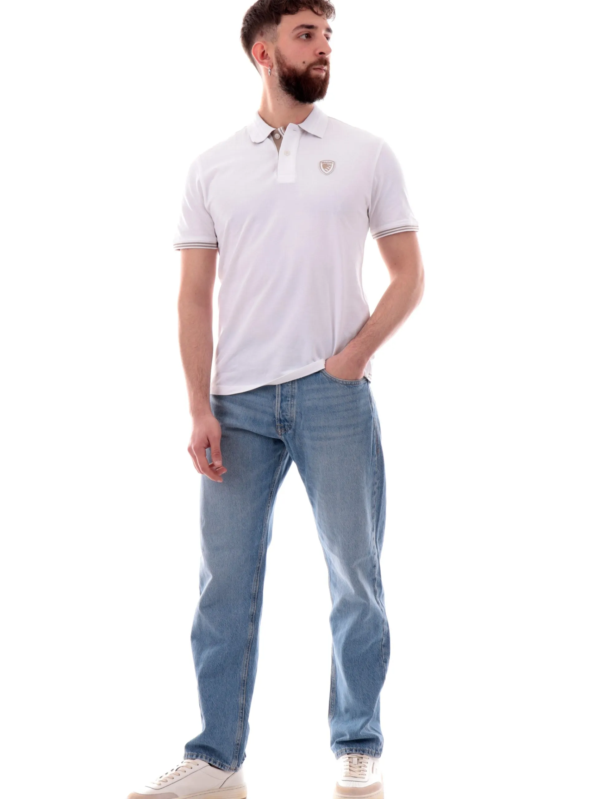 BLAUER Polo*Polo bianca Oakland da uomo patch ricamato T02306006801