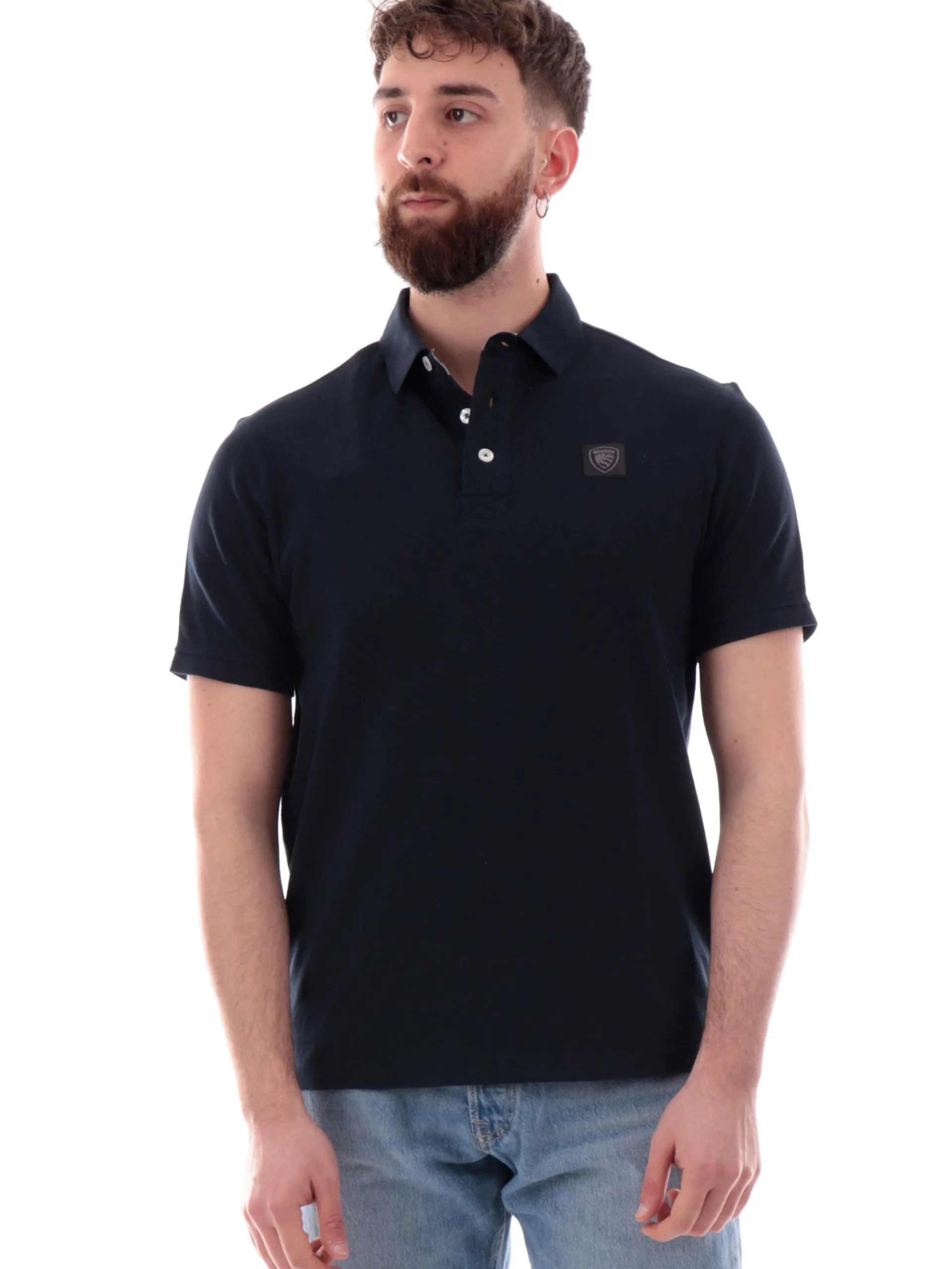 BLAUER Polo*Polo blu Alban da uomo logo lato cuore T02309007125