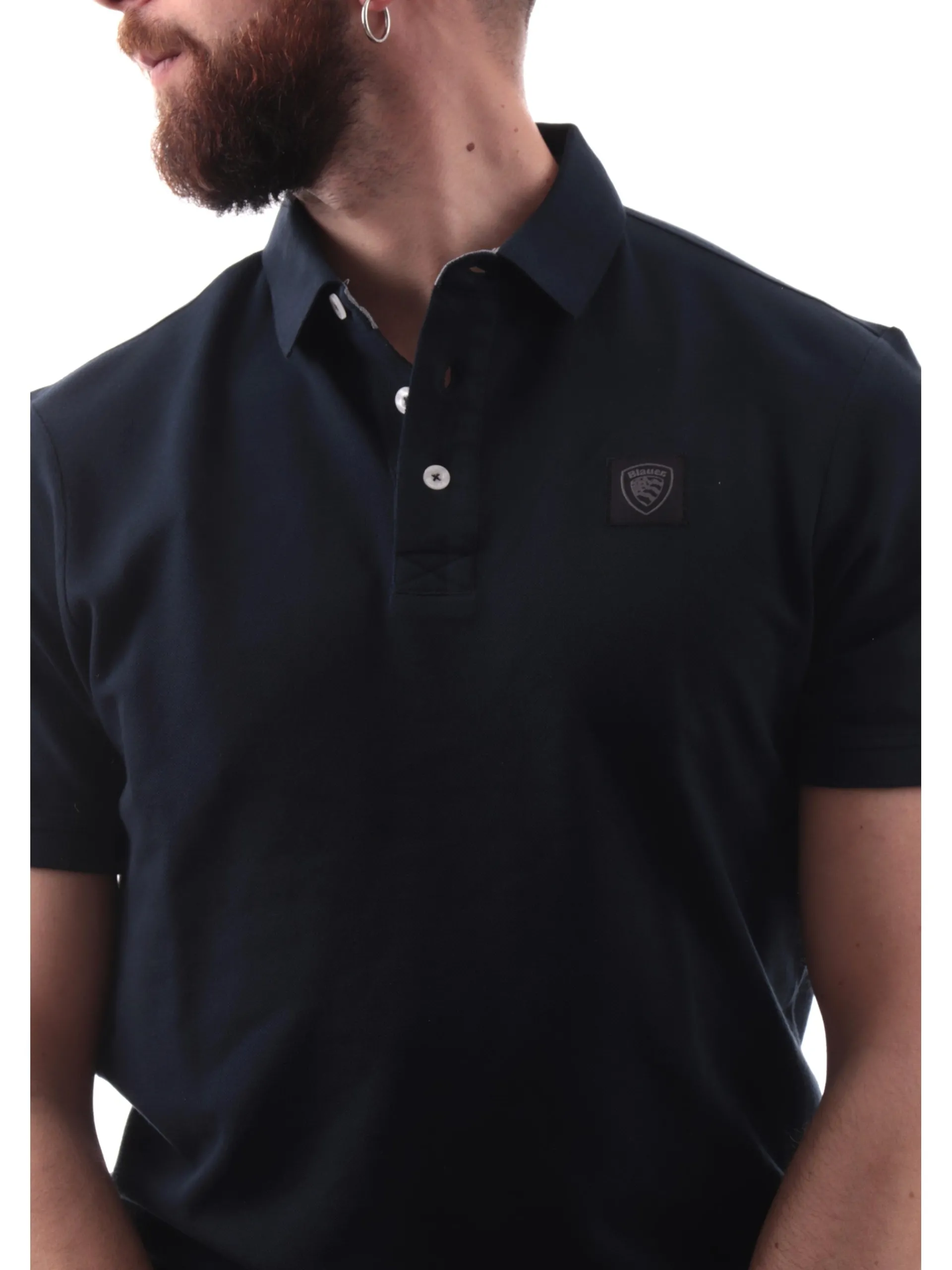 BLAUER Polo*Polo blu Alban da uomo logo lato cuore T02309007125