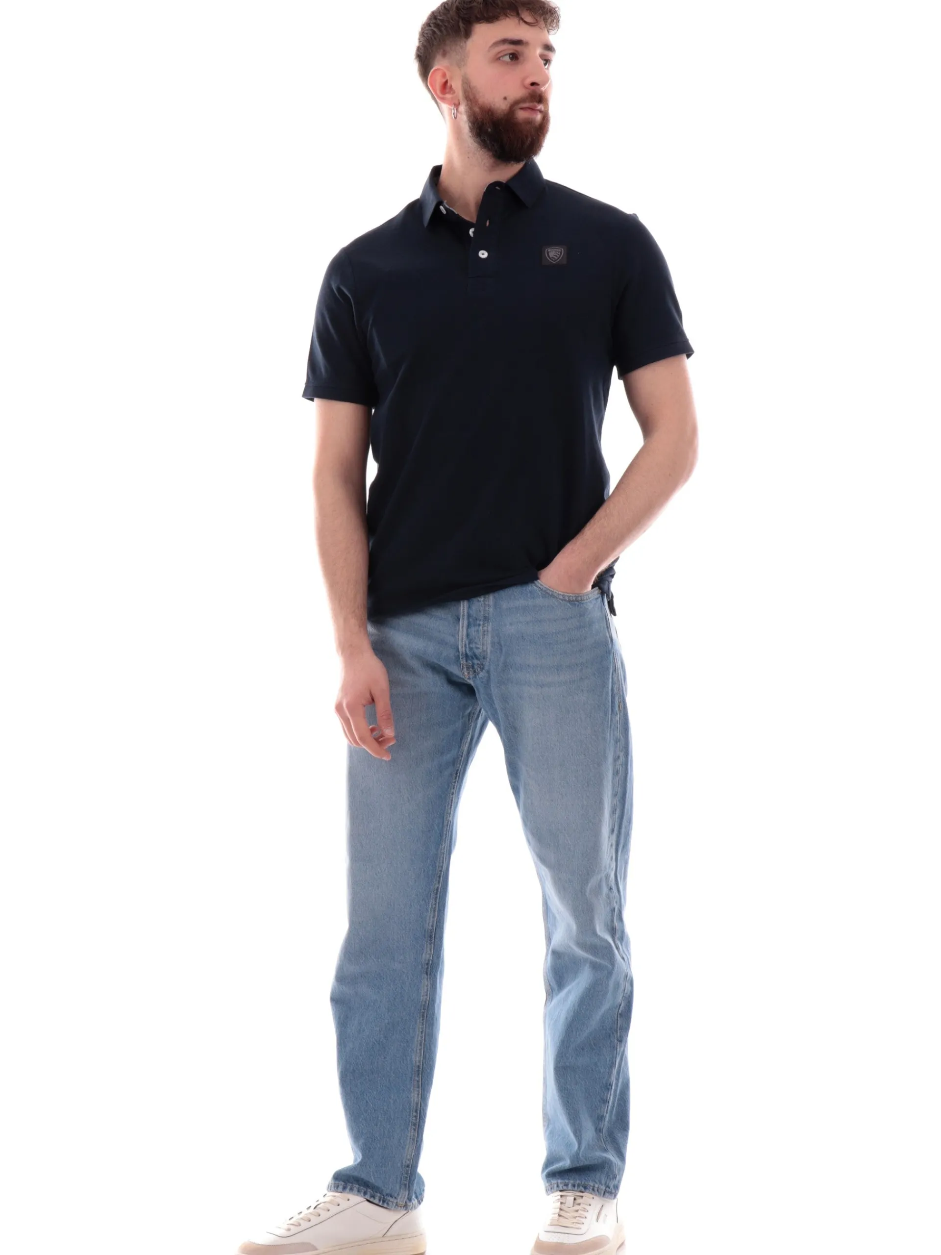 BLAUER Polo*Polo blu Alban da uomo logo lato cuore T02309007125