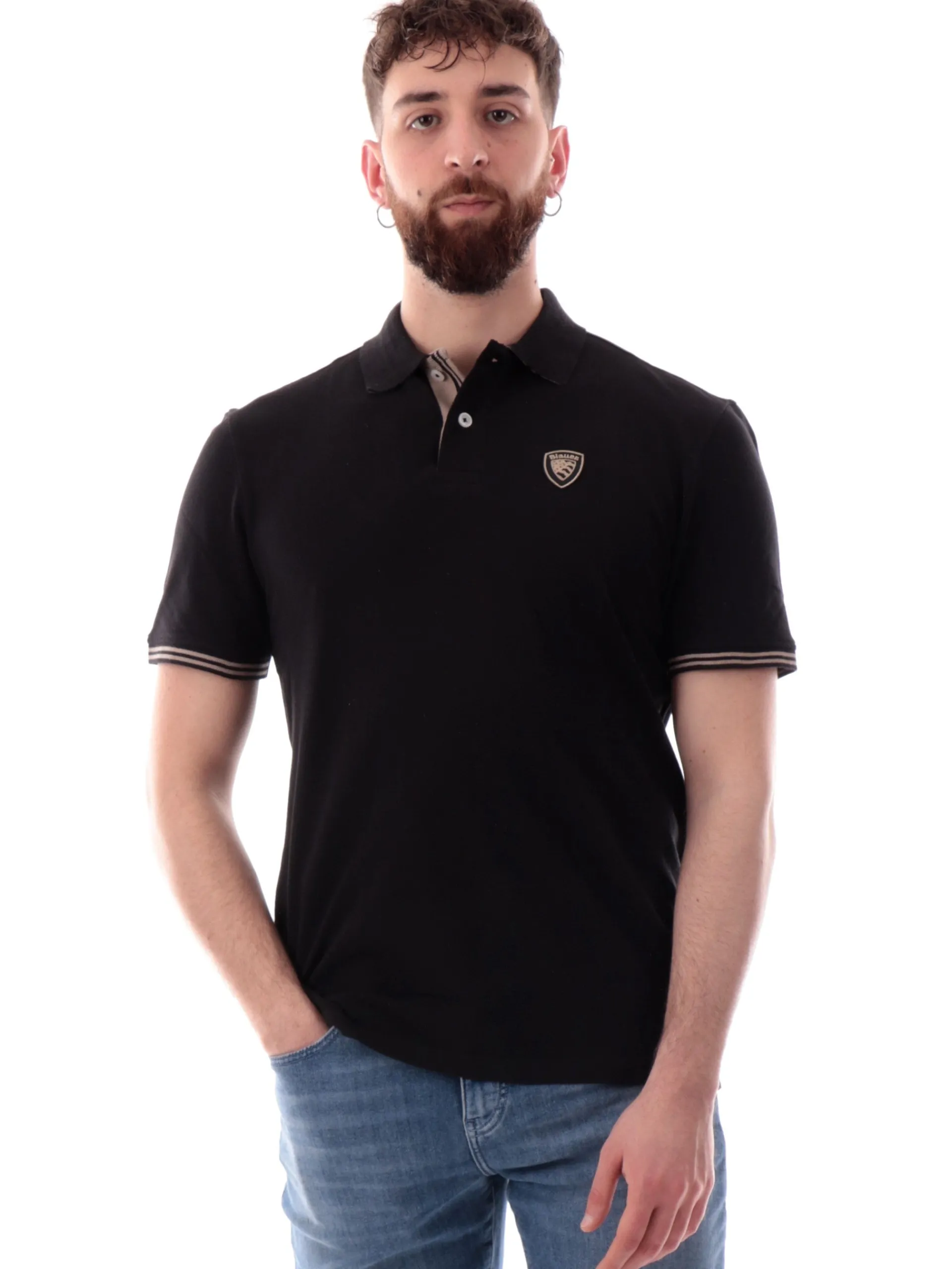 BLAUER Polo*Polo nera Oakland da uomo patch ricamato T02306006801