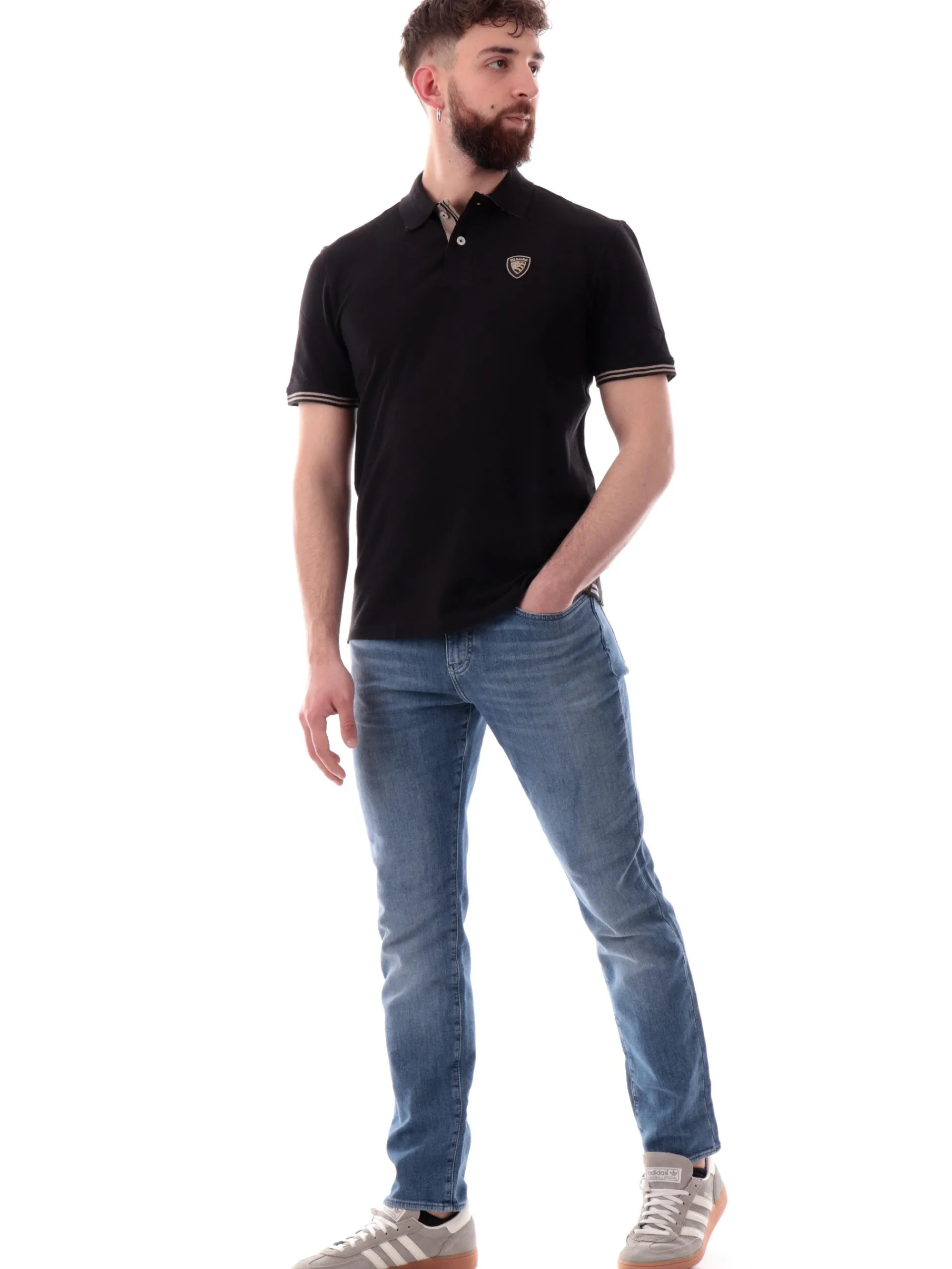 BLAUER Polo*Polo nera Oakland da uomo patch ricamato T02306006801