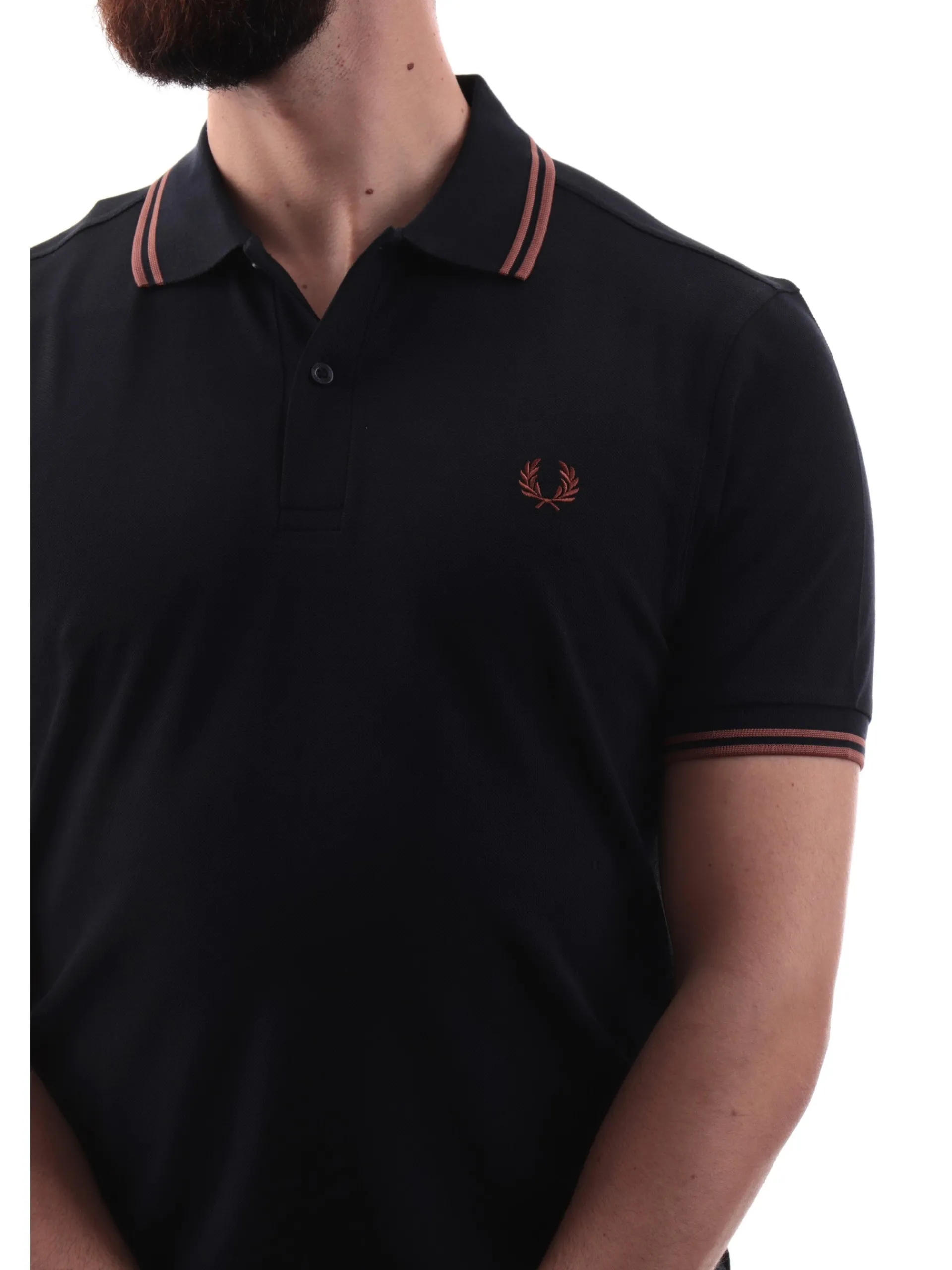 FRED PERRY Polo*Polo blu da uomo bande bronzo Twin Tipped M3600