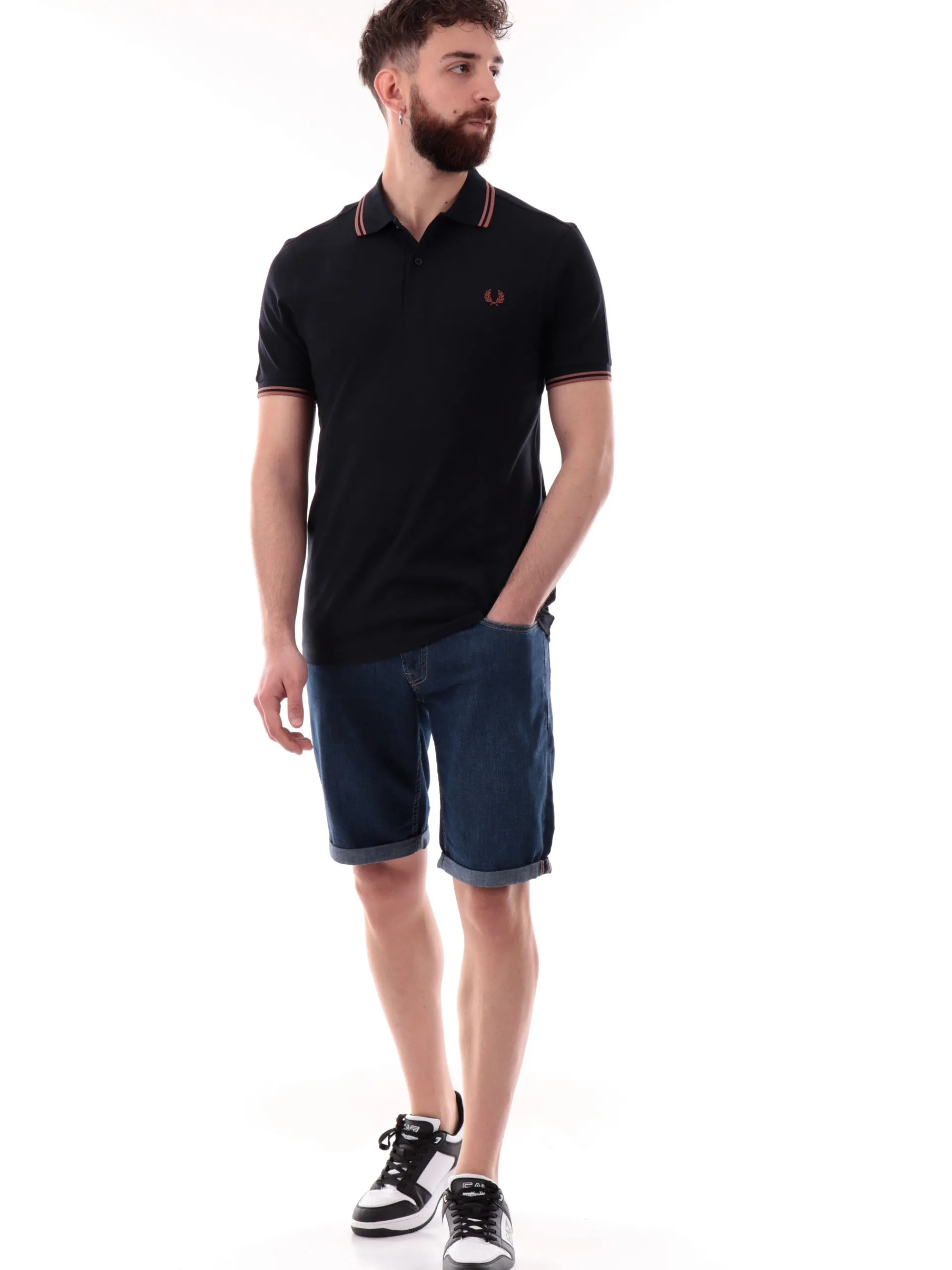FRED PERRY Polo*Polo blu da uomo bande bronzo Twin Tipped M3600