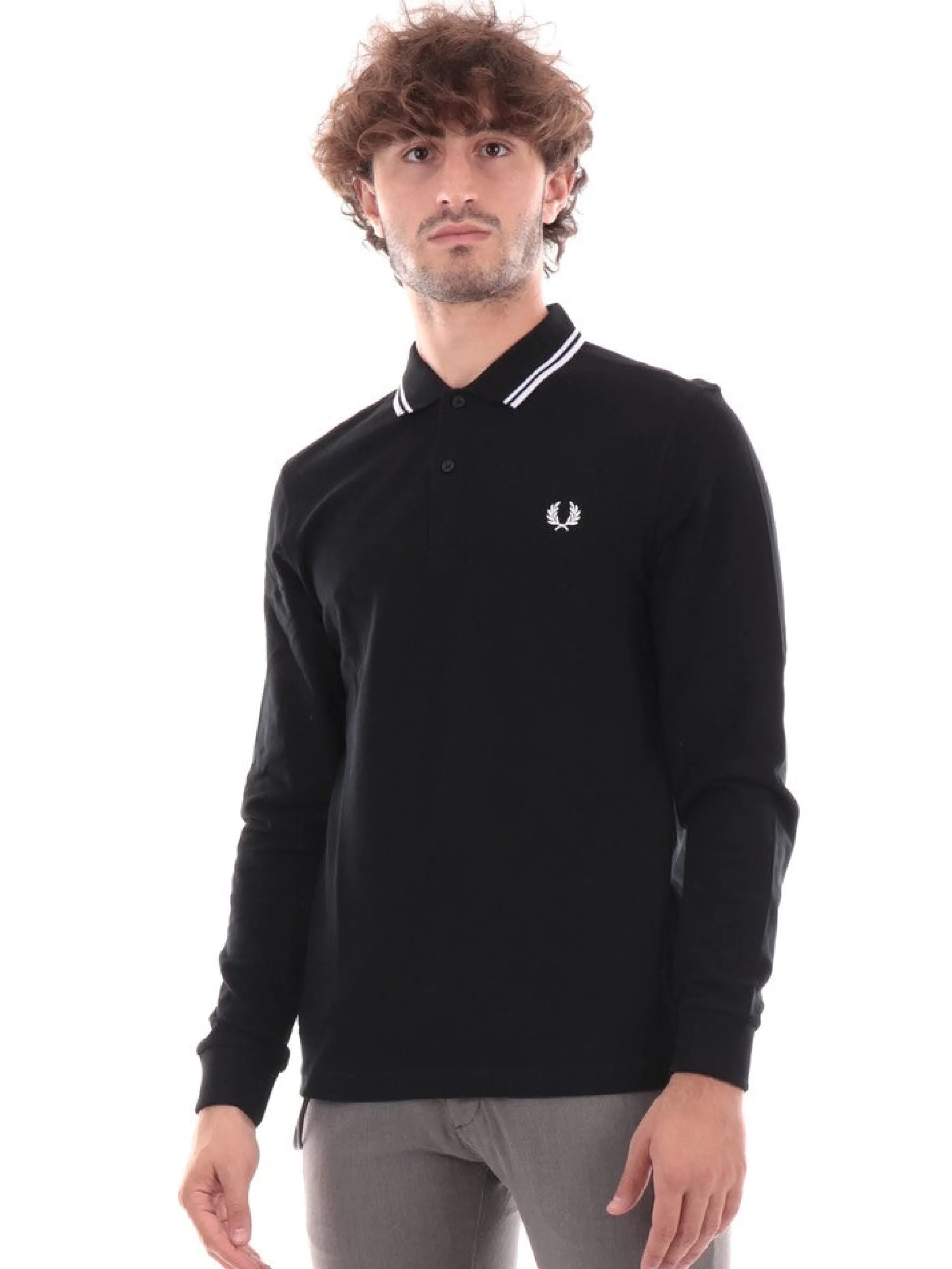 FRED PERRY Polo*Polo Maniche Lunghe nera Twin Tipped M3636