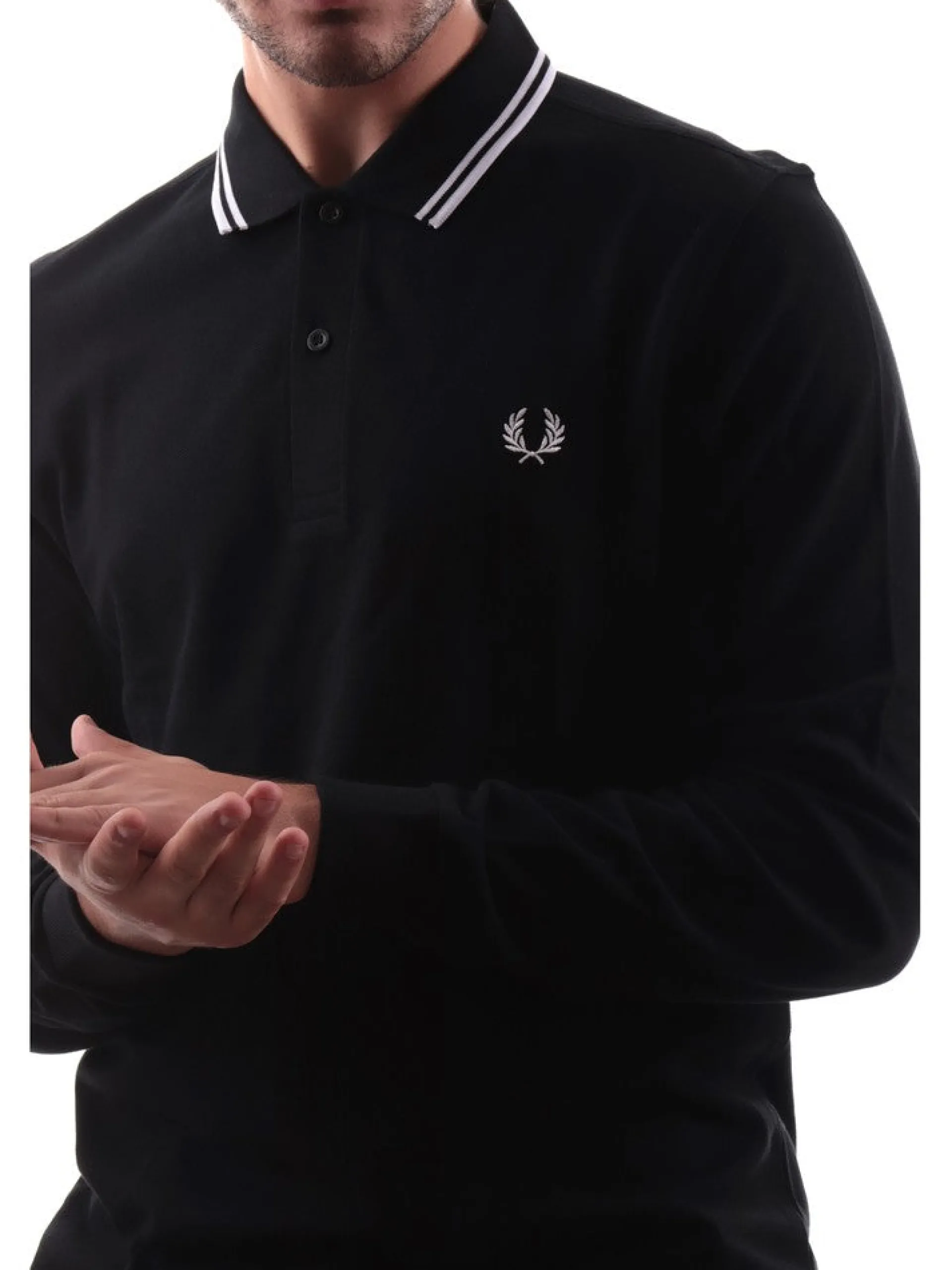 FRED PERRY Polo*Polo Maniche Lunghe nera Twin Tipped M3636