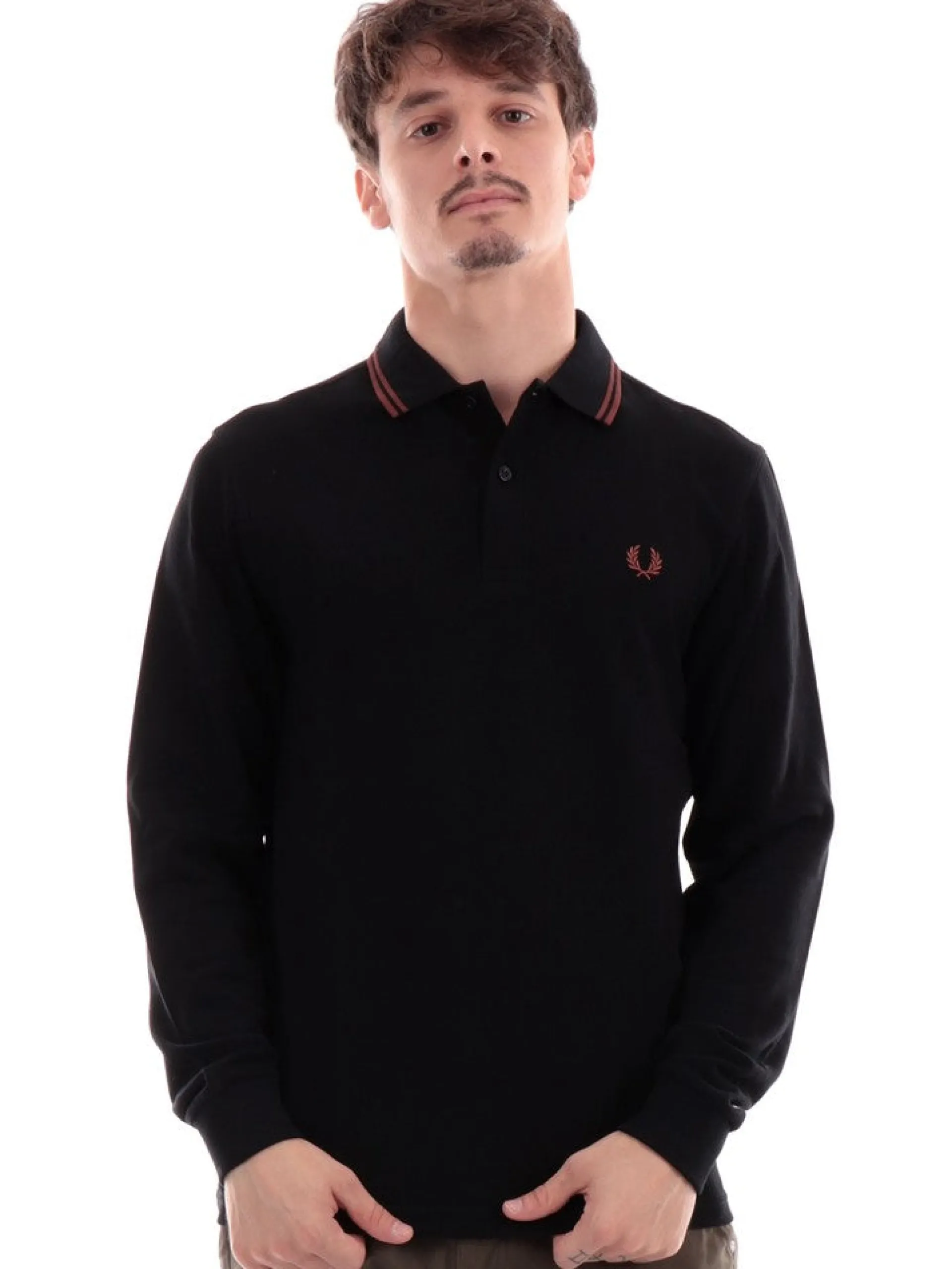 FRED PERRY Polo*Polo Maniche Lunghe nera da uomo Twin Tipped M3636