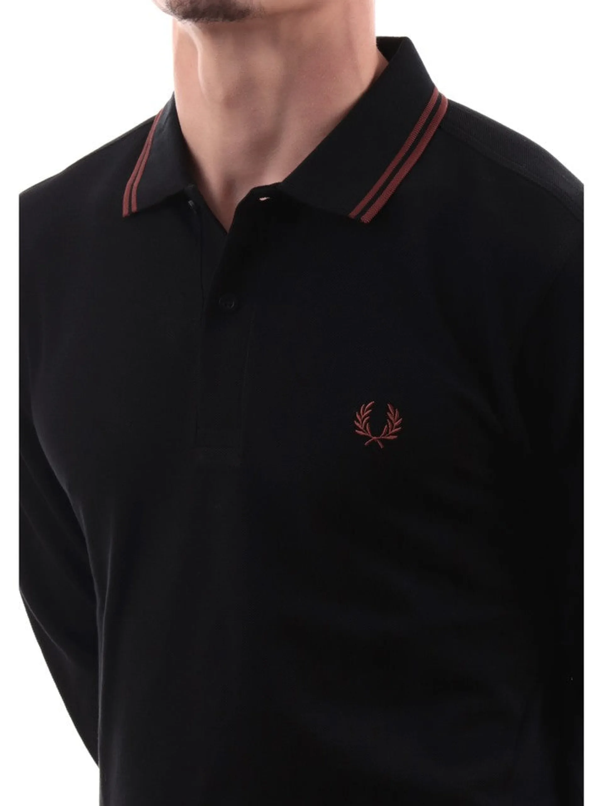 FRED PERRY Polo*Polo Maniche Lunghe nera da uomo Twin Tipped M3636