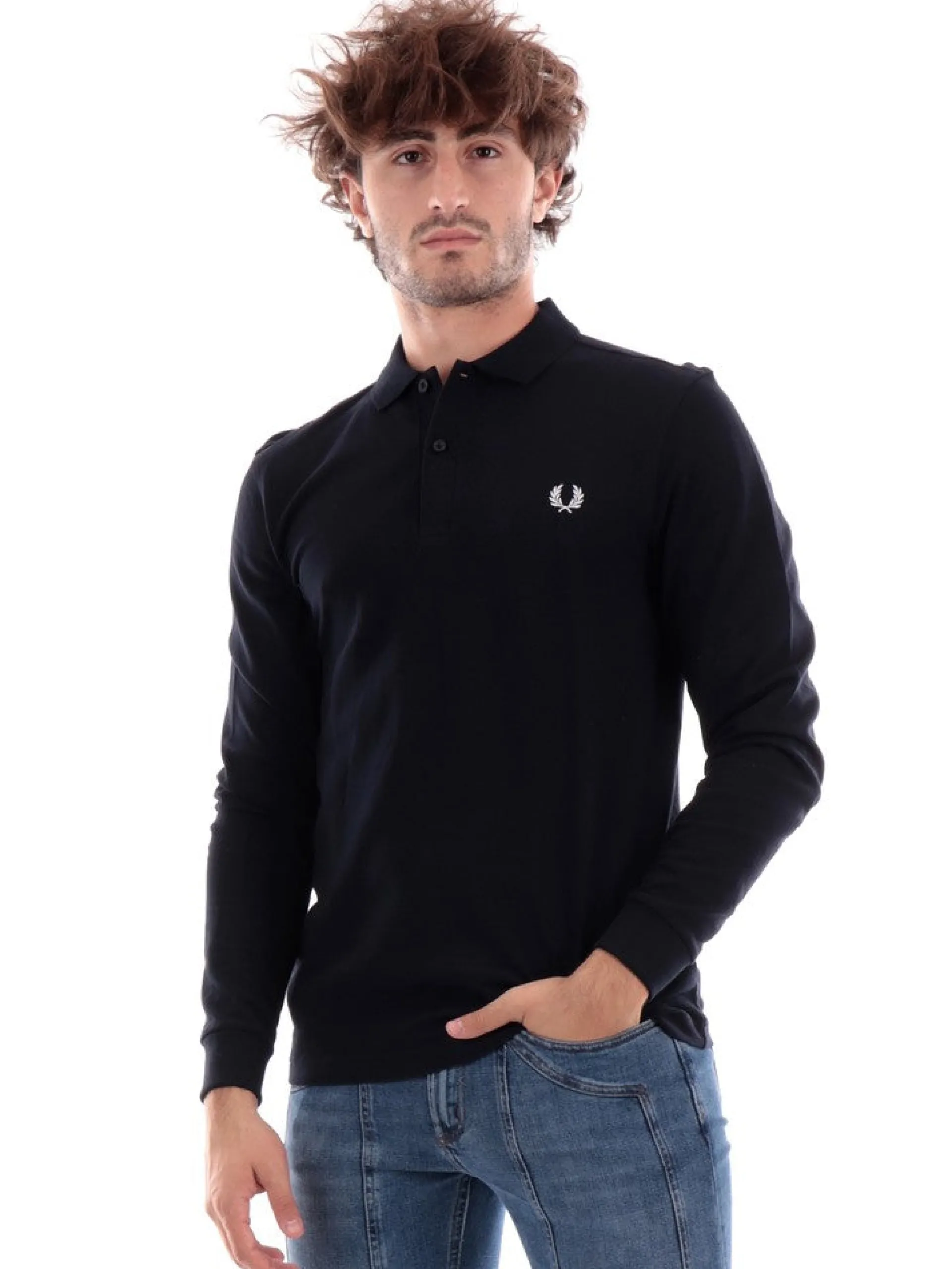 FRED PERRY Polo*Polo Maniche Lunghe da Uomo blu plain Shirt M6006