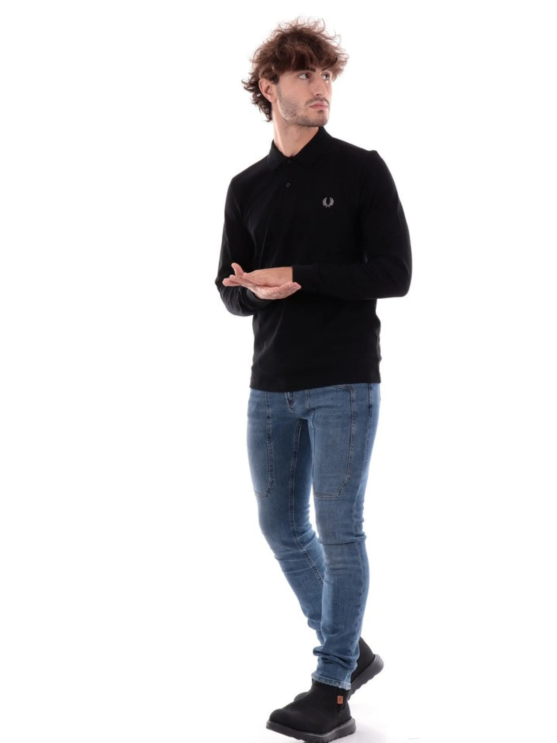 FRED PERRY Polo*Polo Maniche Lunghe nera plain Shirt M6006