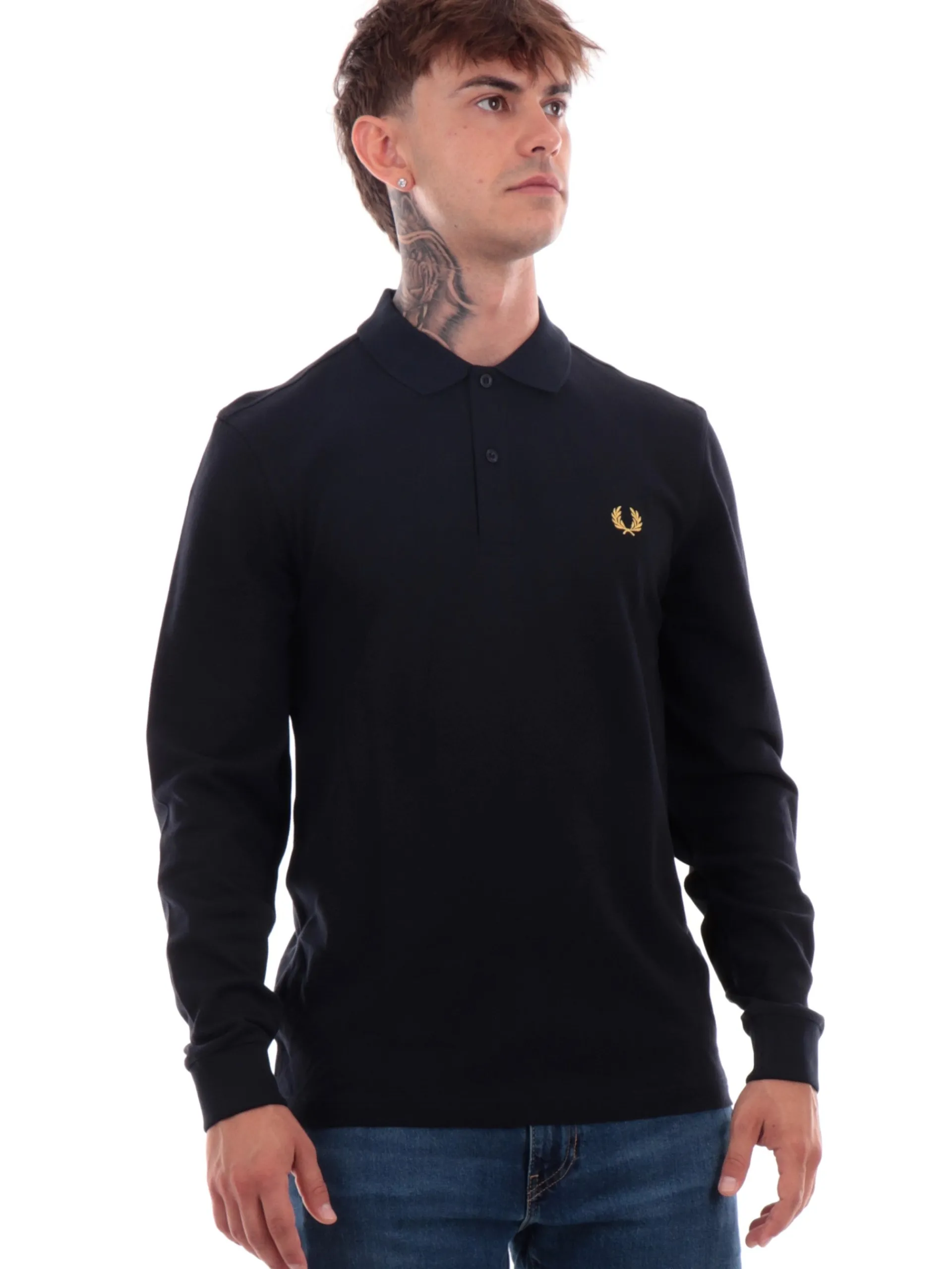 FRED PERRY Polo*Polo Maniche Lunghe da Uomo blu plain M6006