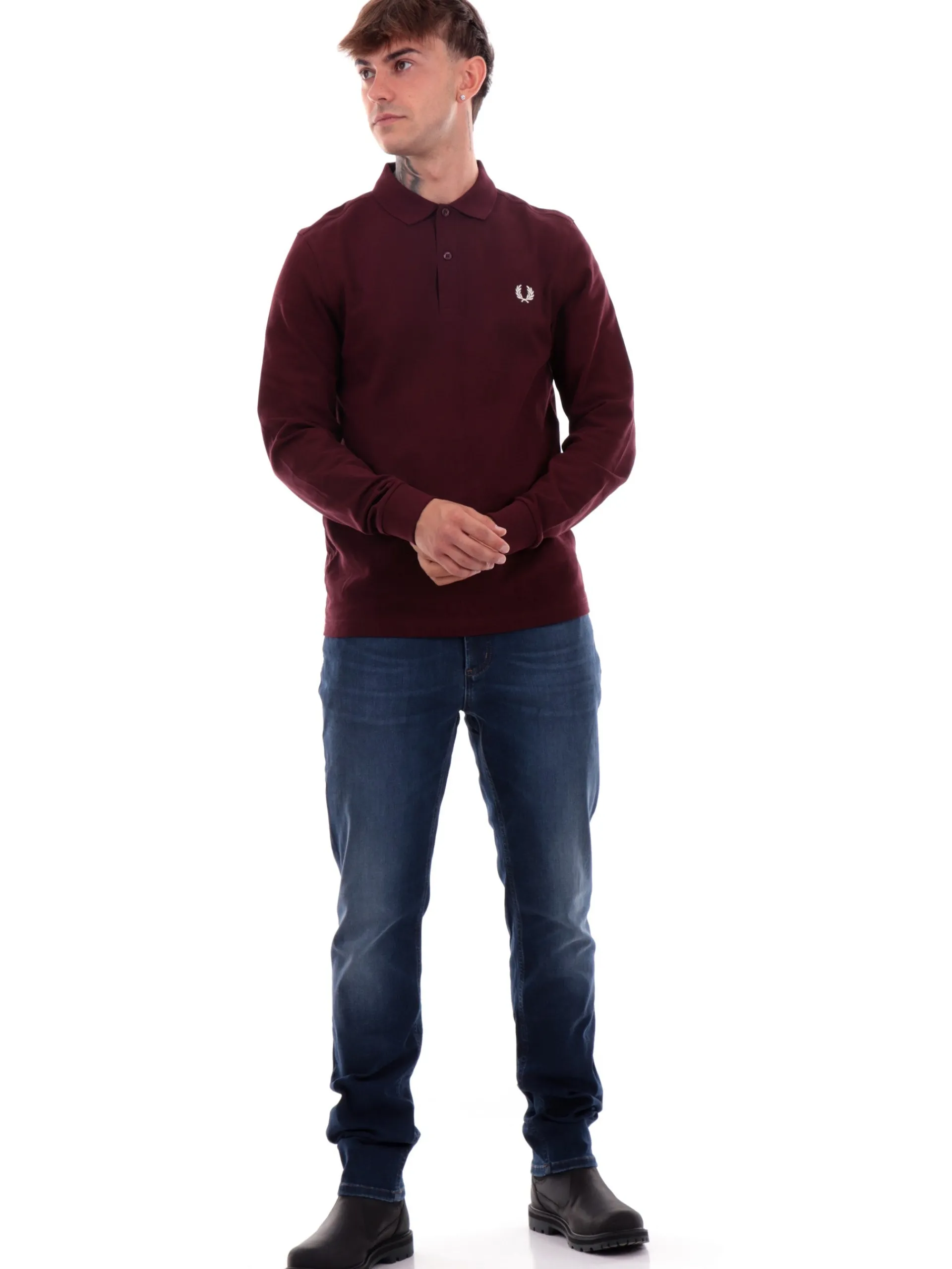 FRED PERRY Polo*Polo Maniche Lunghe da Uomo bordeaux plain Shirt M6006
